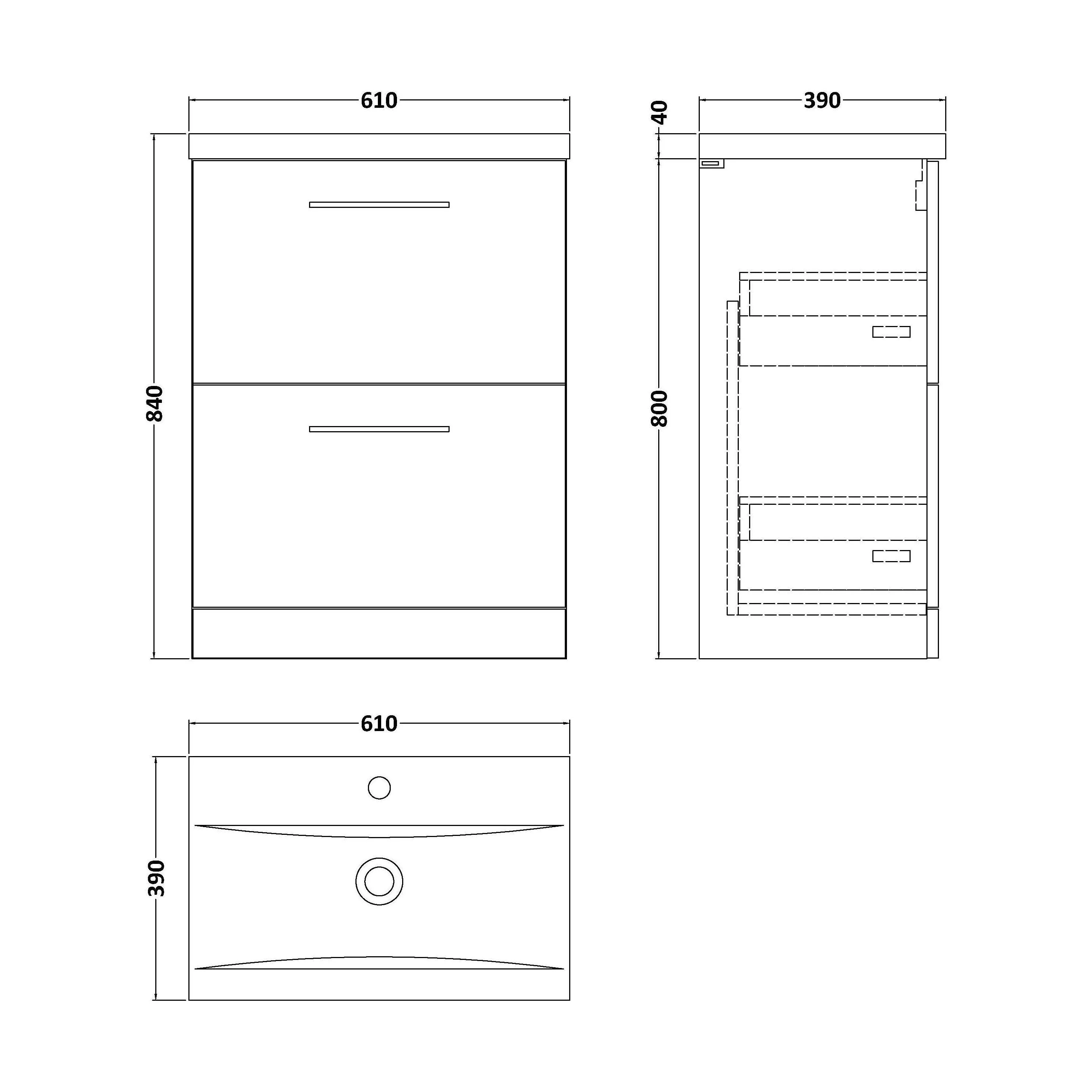 Balterley Contemporary Bathroom Floor Standing 2 Soft-Close Drawer Vanity Unit & Mid-Edge Ceramic Basin, Anthracite, 600 mm - Image 6