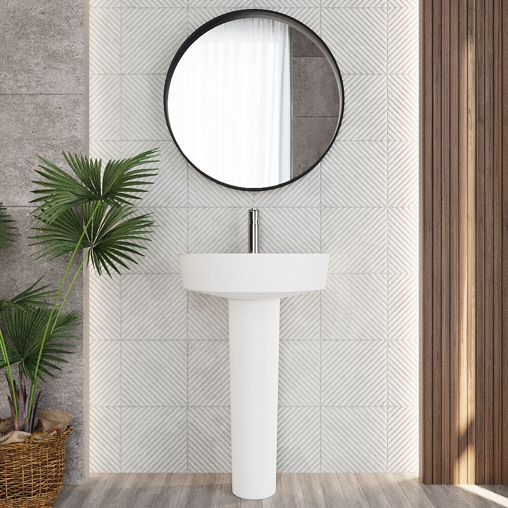 Balterley Hopwas Ceramic D Shape Basin & Full Pedestal - 420 or 520mm Basin - Image 3