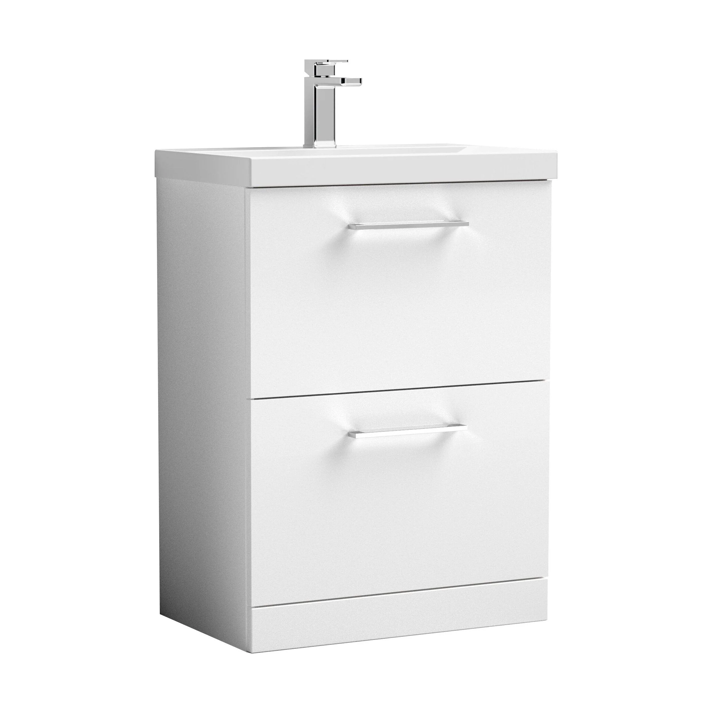 Balterley Modern Bathroom 2 Drawer Floor Standing Vanity Unit & Rectangular Mid-Edge Basin, Gloss White, 600 mm - Image 5