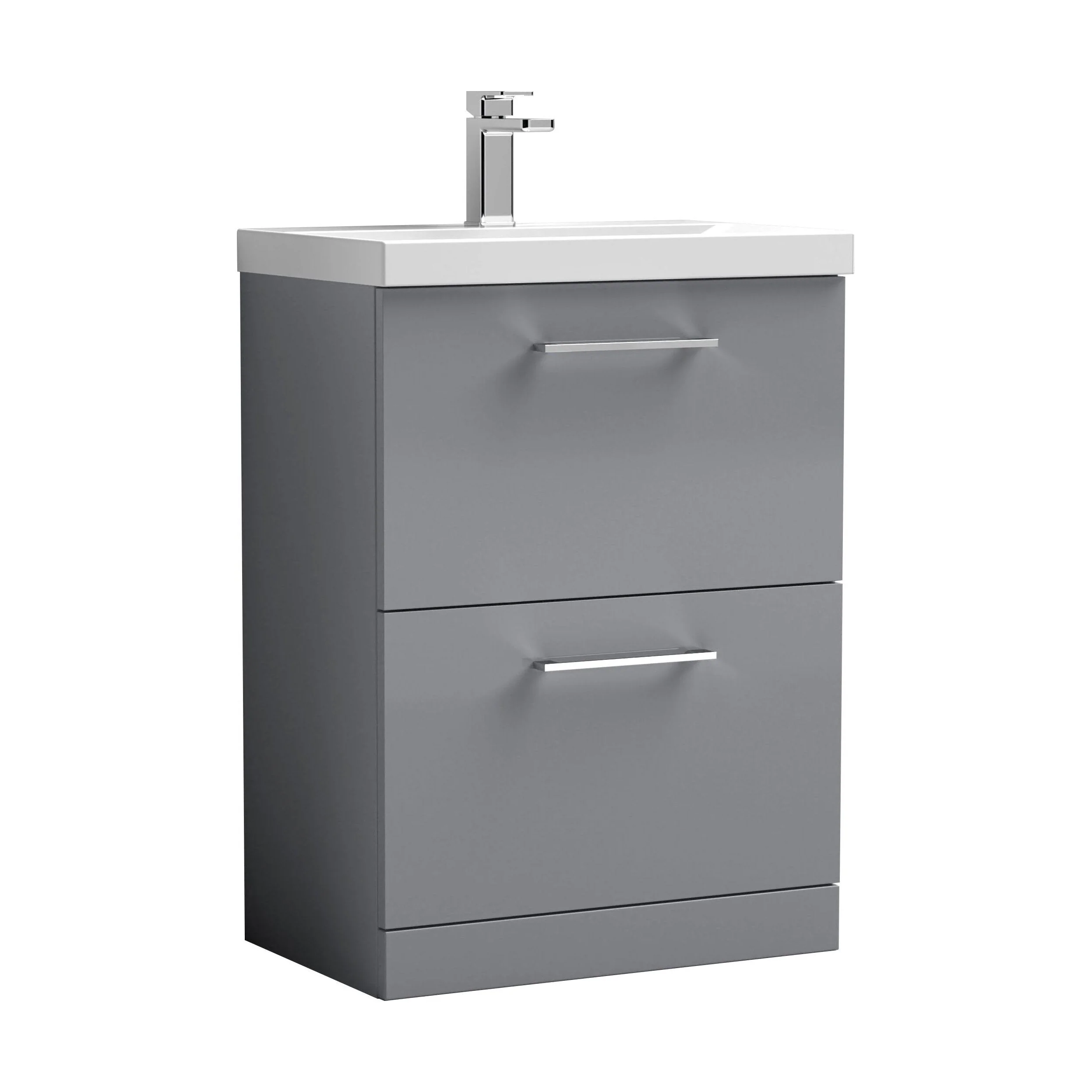 Balterley Modern Bathroom 2 Soft Close Drawer Floor Standing Vanity Unit & Rectangular Mid-Edge Basin, Satin Grey, 600 mm
