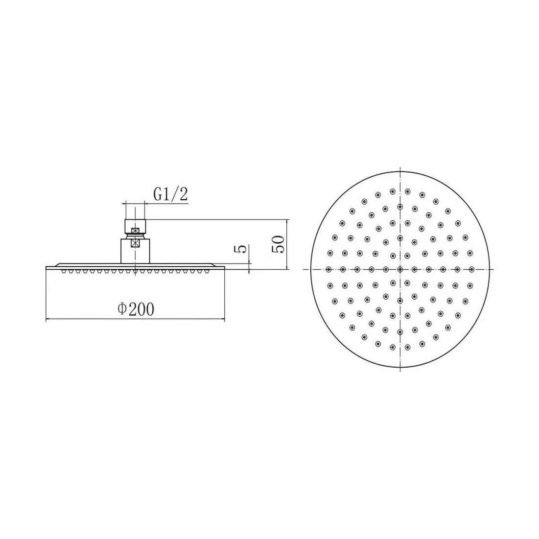 Balterley Modern Bathroom Round 6mm Slimline Ultra Thin Shower Head Stainless Steel, 200mm - Chrome Finish - Image 2