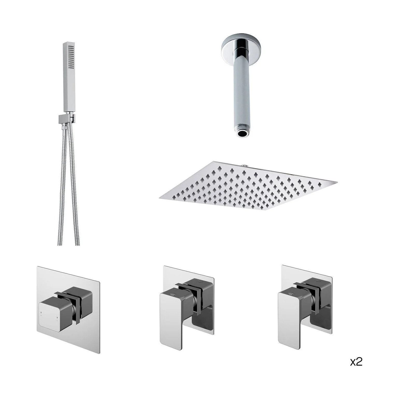 Balterley Modern Chrome Double Shower Bundle With Heads & Handsets