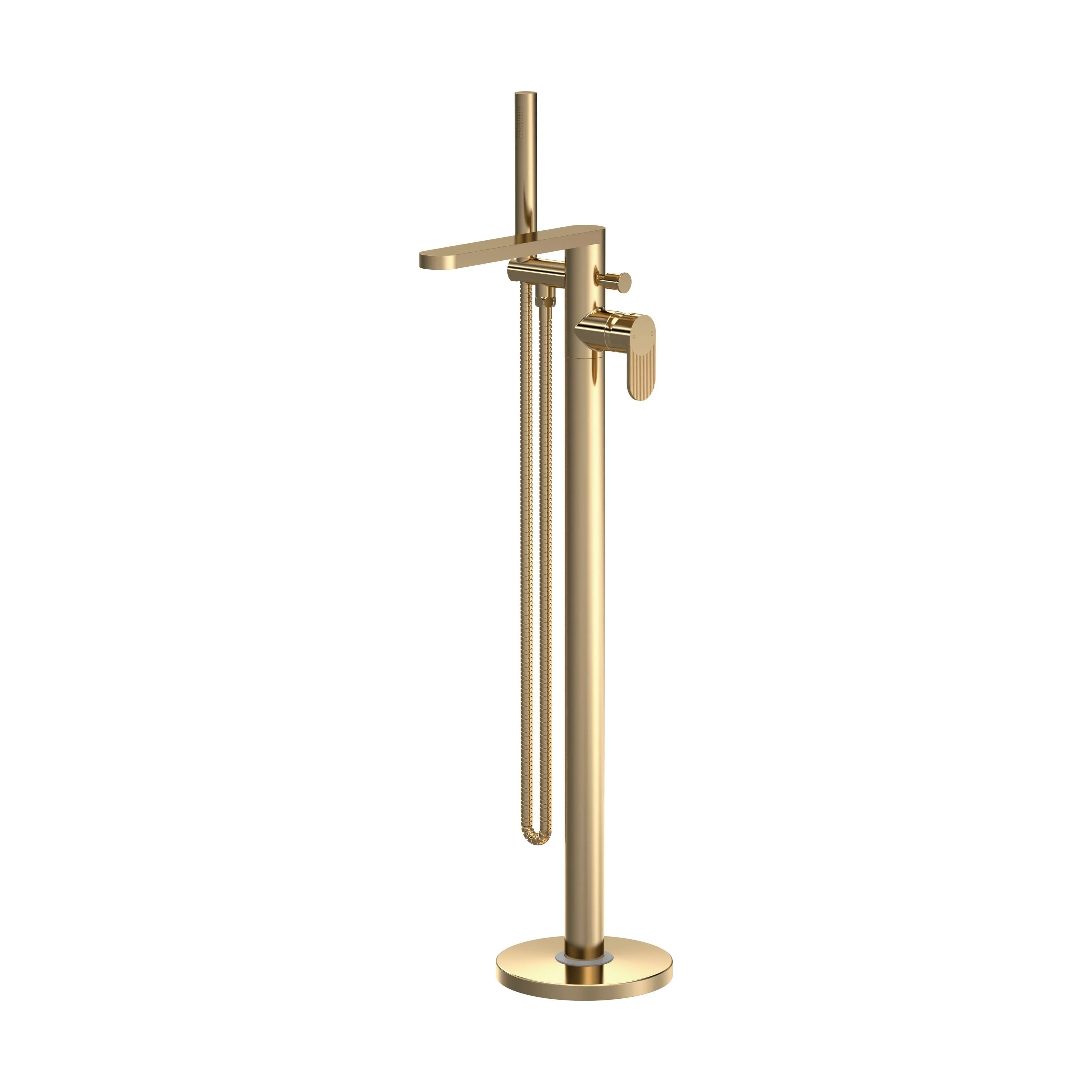 Balterley Modern Freestanding Round Bath Shower Mixer Tap with Fluted Lever Handle and Shower Kit - Brushed Brass Finish