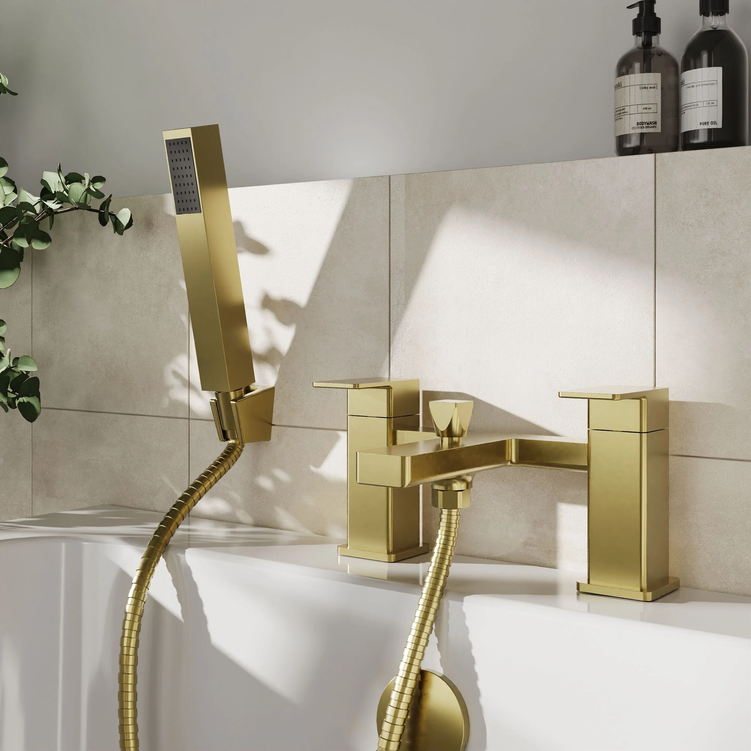 Milldale Square Deck Mounted Dual Lever Bath Shower Mixer Tap with Kit - Choice of Finish - Image 6