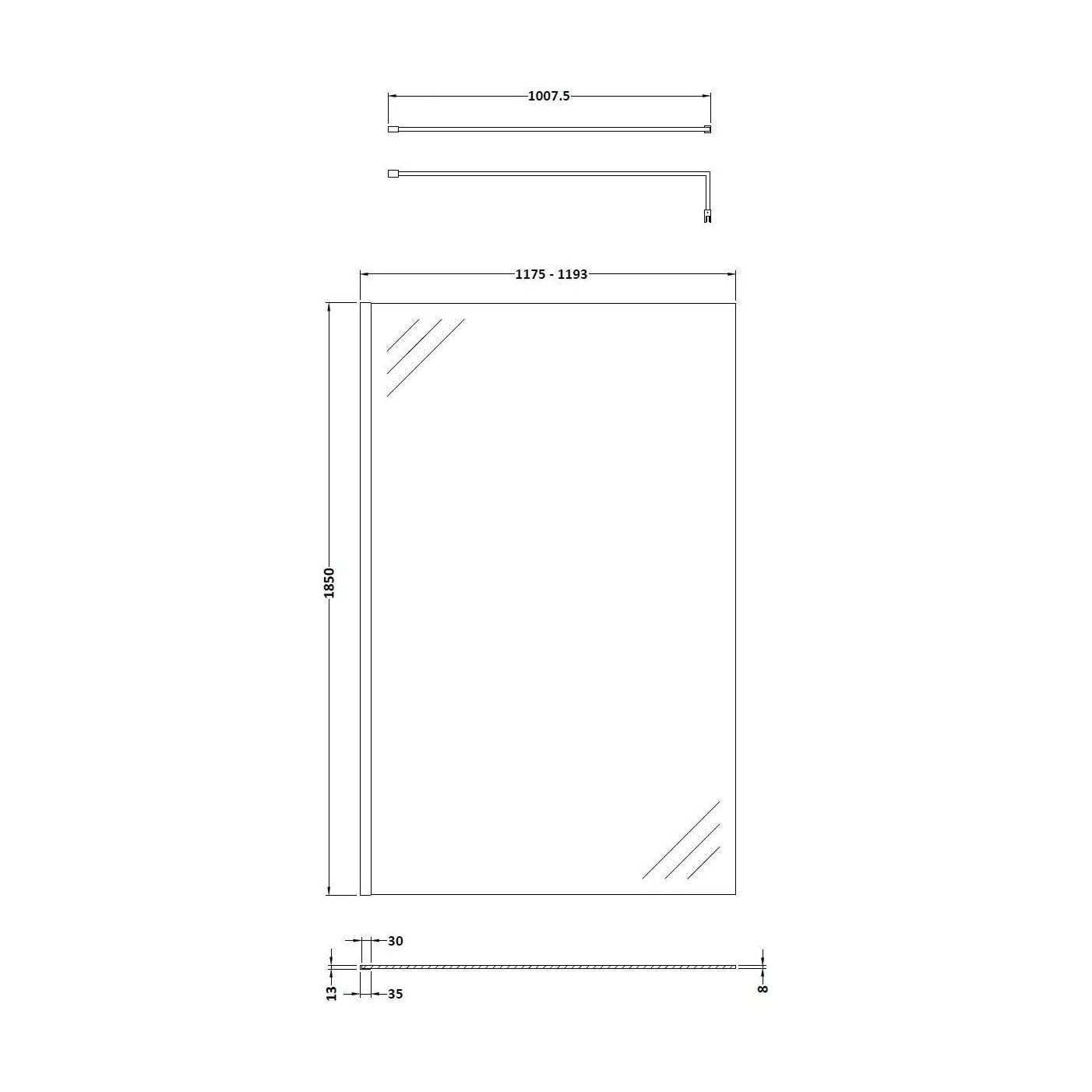 Balterley Wetroom Screen with Support Bar, 1200mm, Brushed Bronze - Image 2