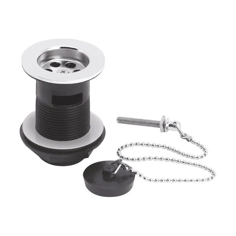 Balterley Basin Waste with Poly Plug & Chain, Slotted Round Design, Durable Build, 61mm x 81mm - Chrome/Black
