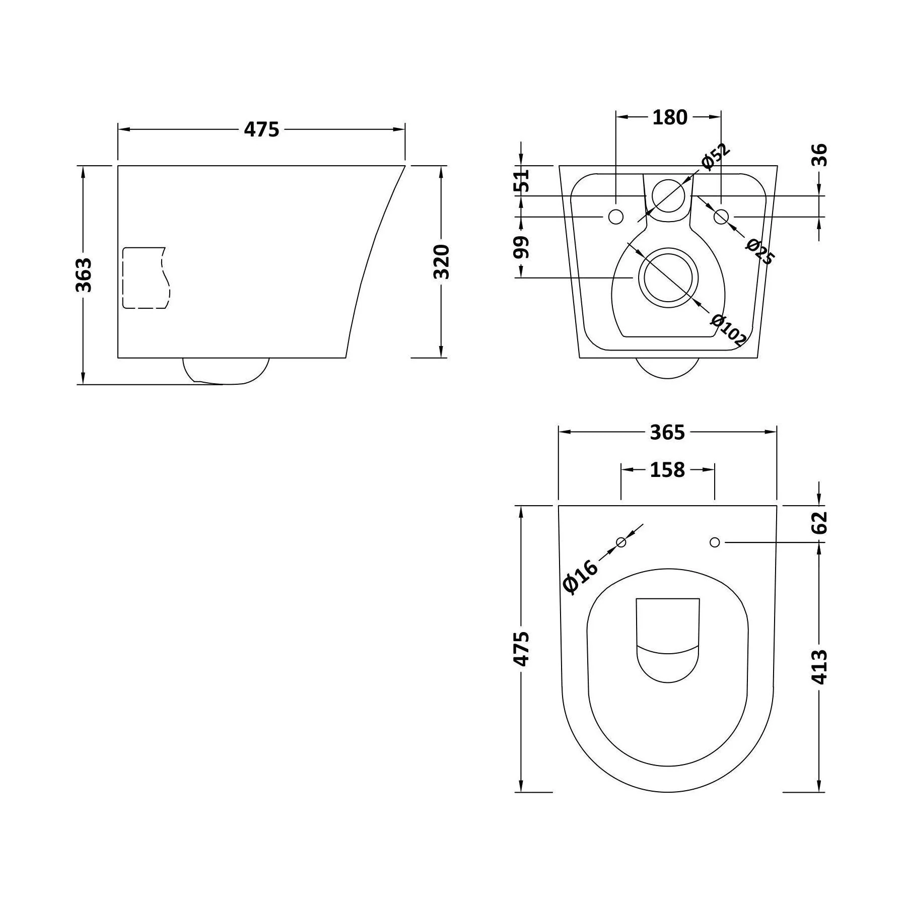Baswich Contemporary Round Wall Hung Toilet Pan and Seat with Concealed Cistern and Flush Plate with Round Buttons - White/Chrome - Image 2