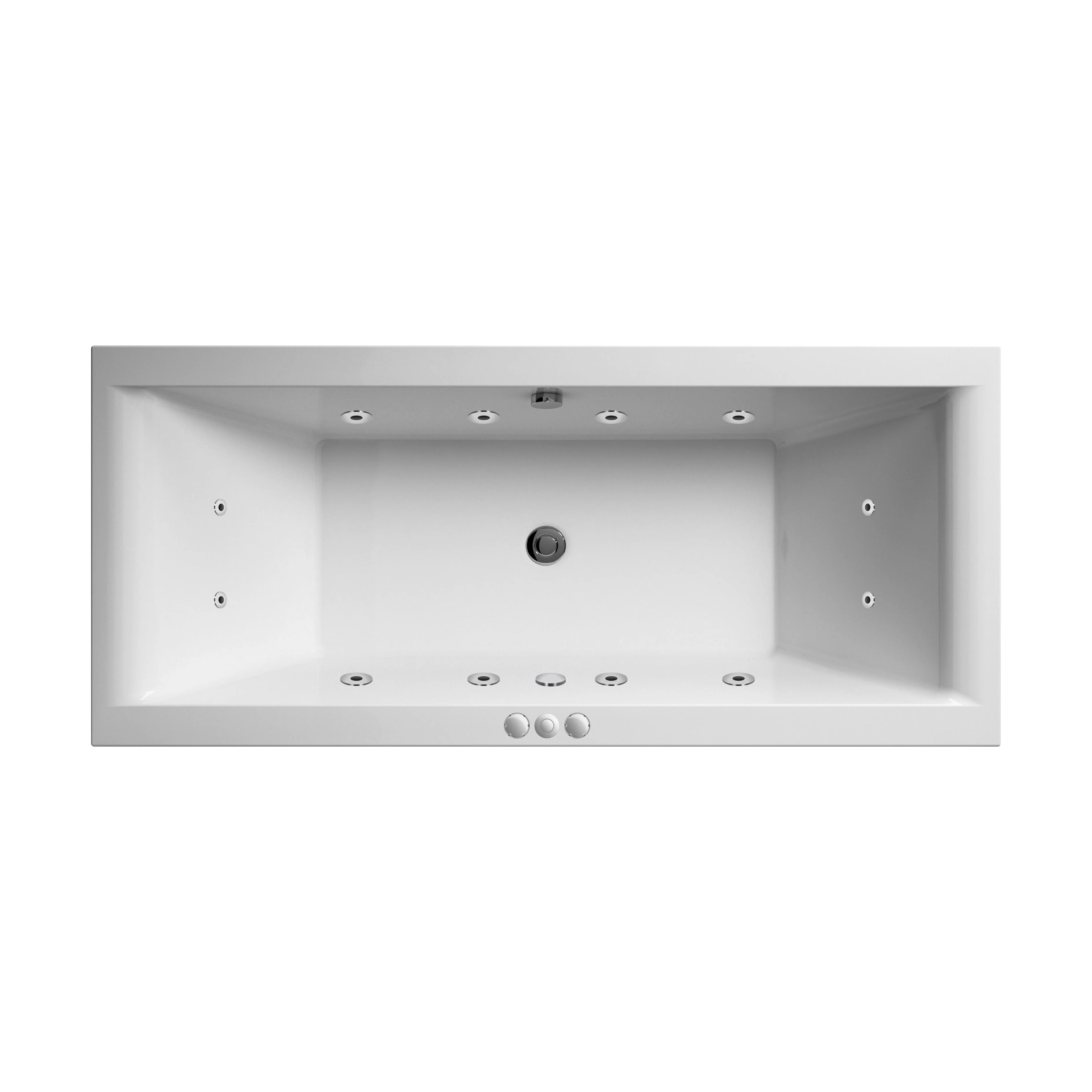 Balterley Modern Square Double Ended Straight Whirlpool Bath with 12 Chrome Jets and Leg Set, 1700 x 750mm