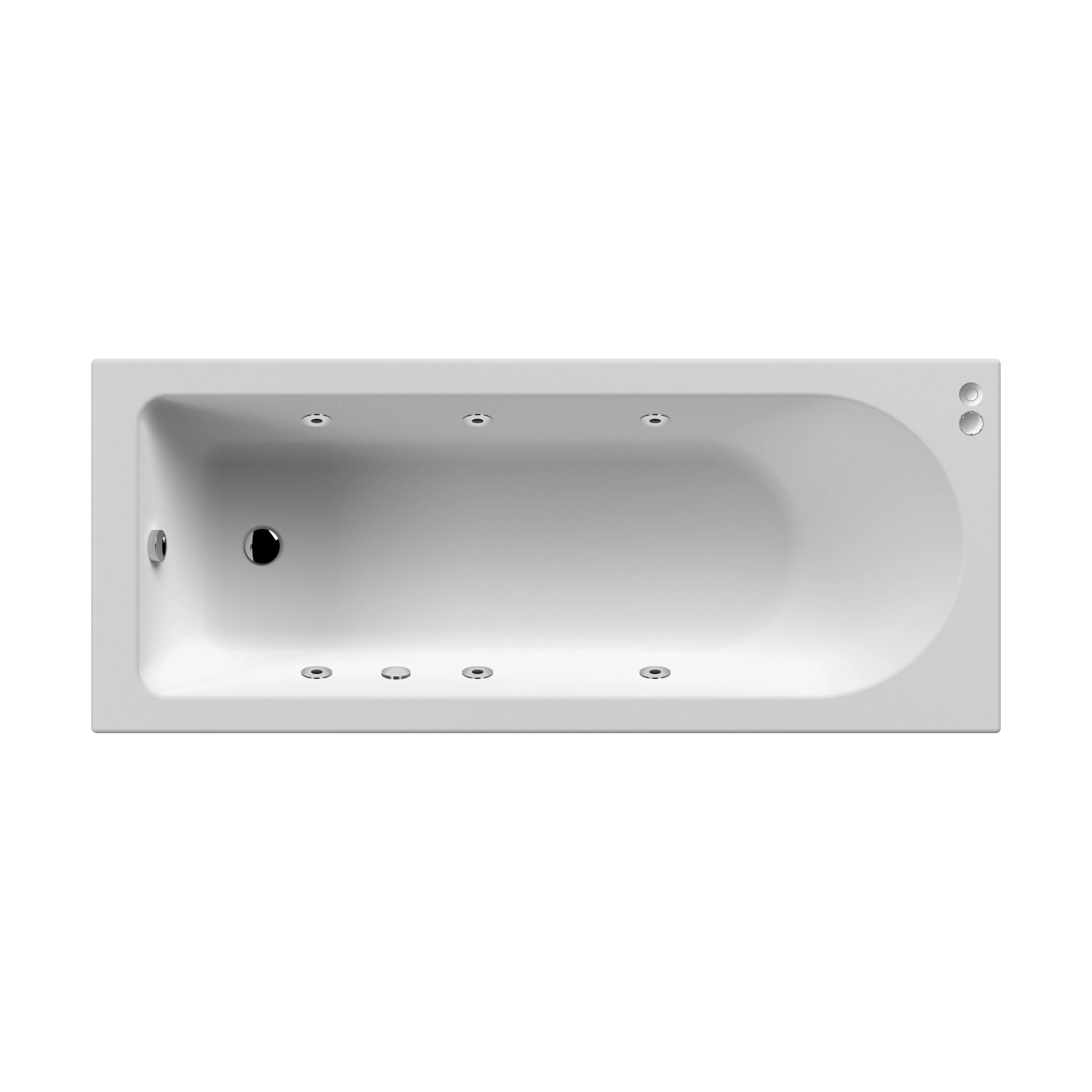 Balterley Modern Round Single Ended Straight Whirlpool Bath with 6 Chrome Jets and Leg Set, 1600 x 700mm