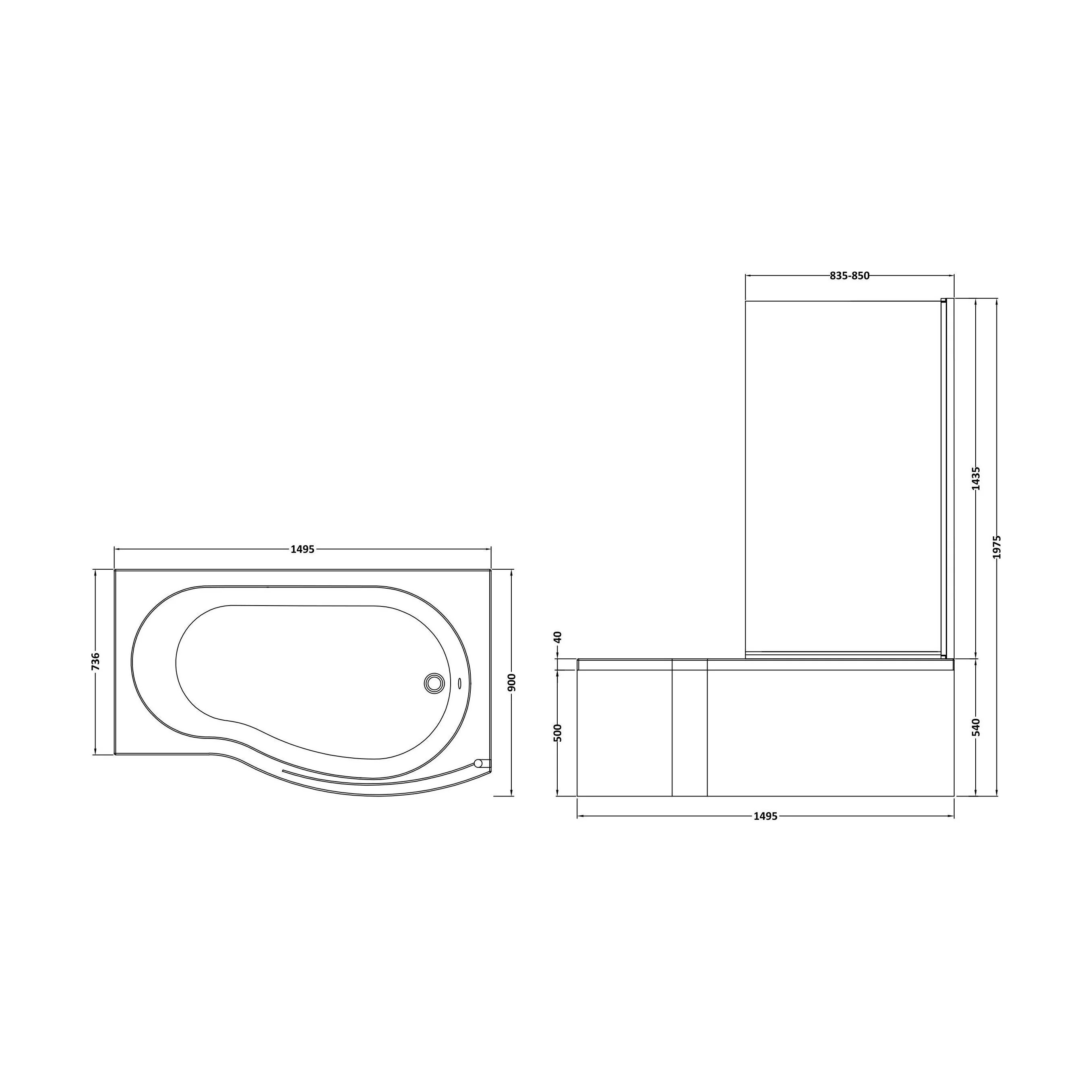 Balterley 1500 mm Right Hand B Shape Shower Bath Bundle & Tub, Curved 6 mm Safety Glass Screen & Matching Front Panel, Gloss White - Image 5
