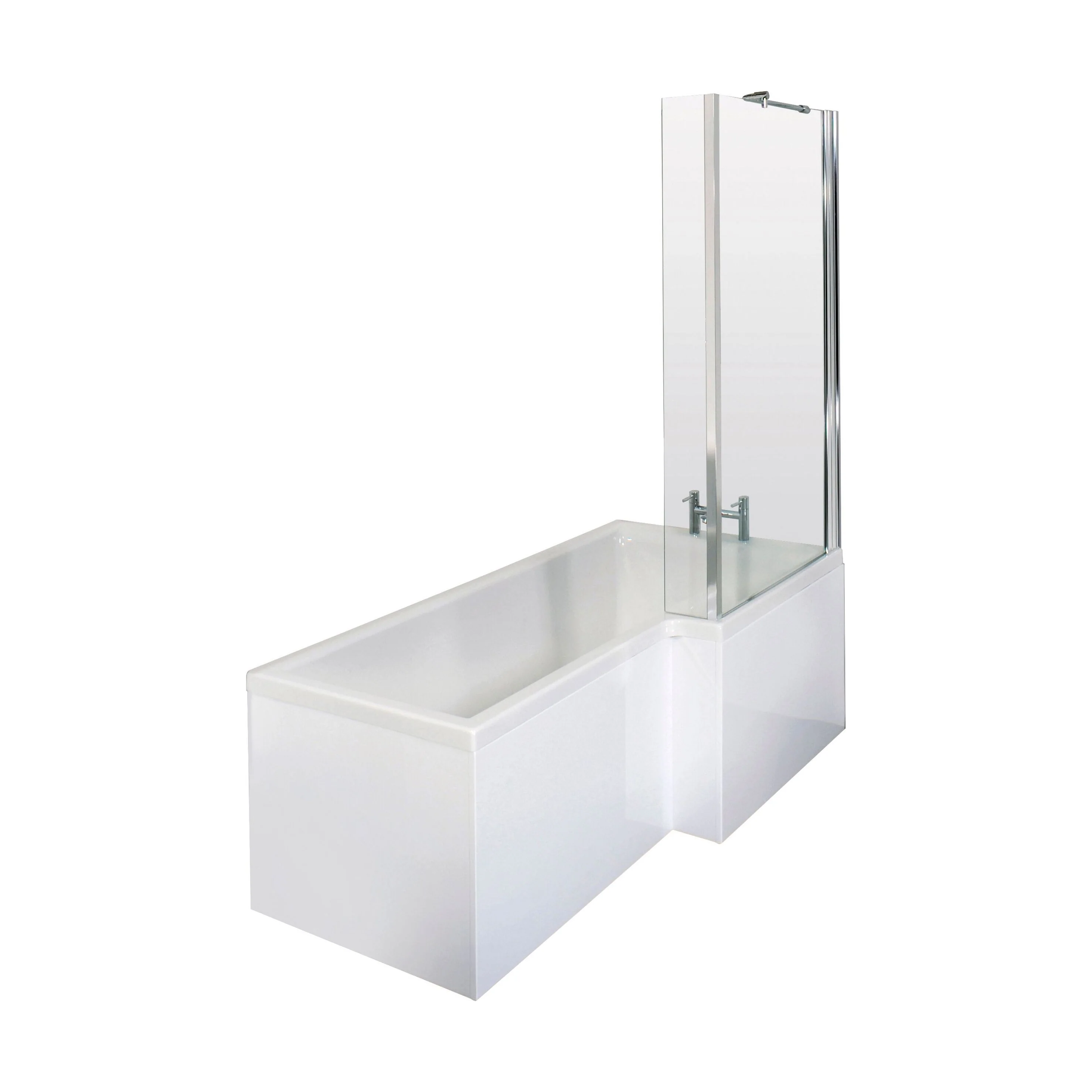 Balterley 1500 mm Right Hand L Shape Shower Bath Bundle & Tub, Curved 6 mm Safety Glass Screen & Matching Front Panel, Gloss White