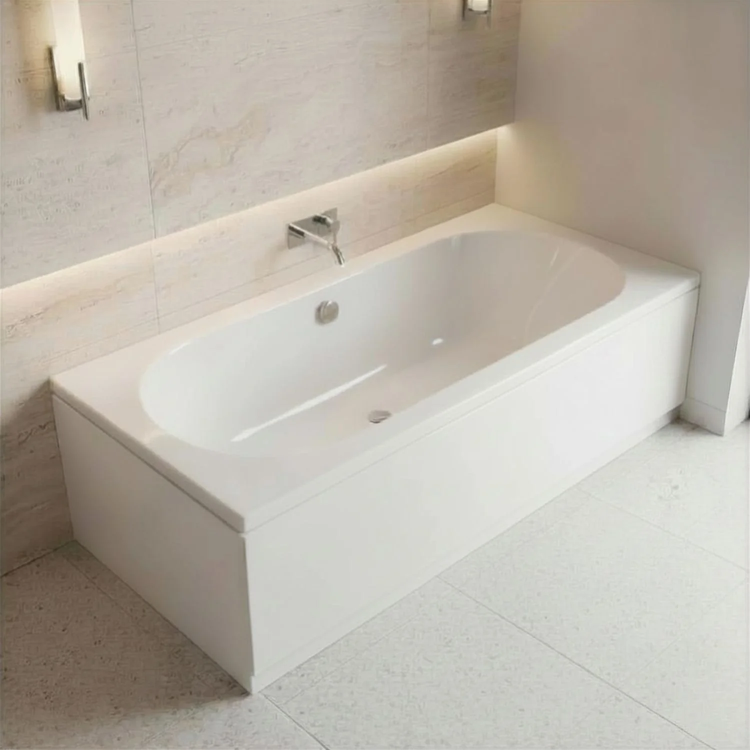 Balterley Modern Double Ended Straight Shower Bath with Leg Set, 1700mm x 700mm (Tap, Waste and Panel Not Included) - White - Image 2