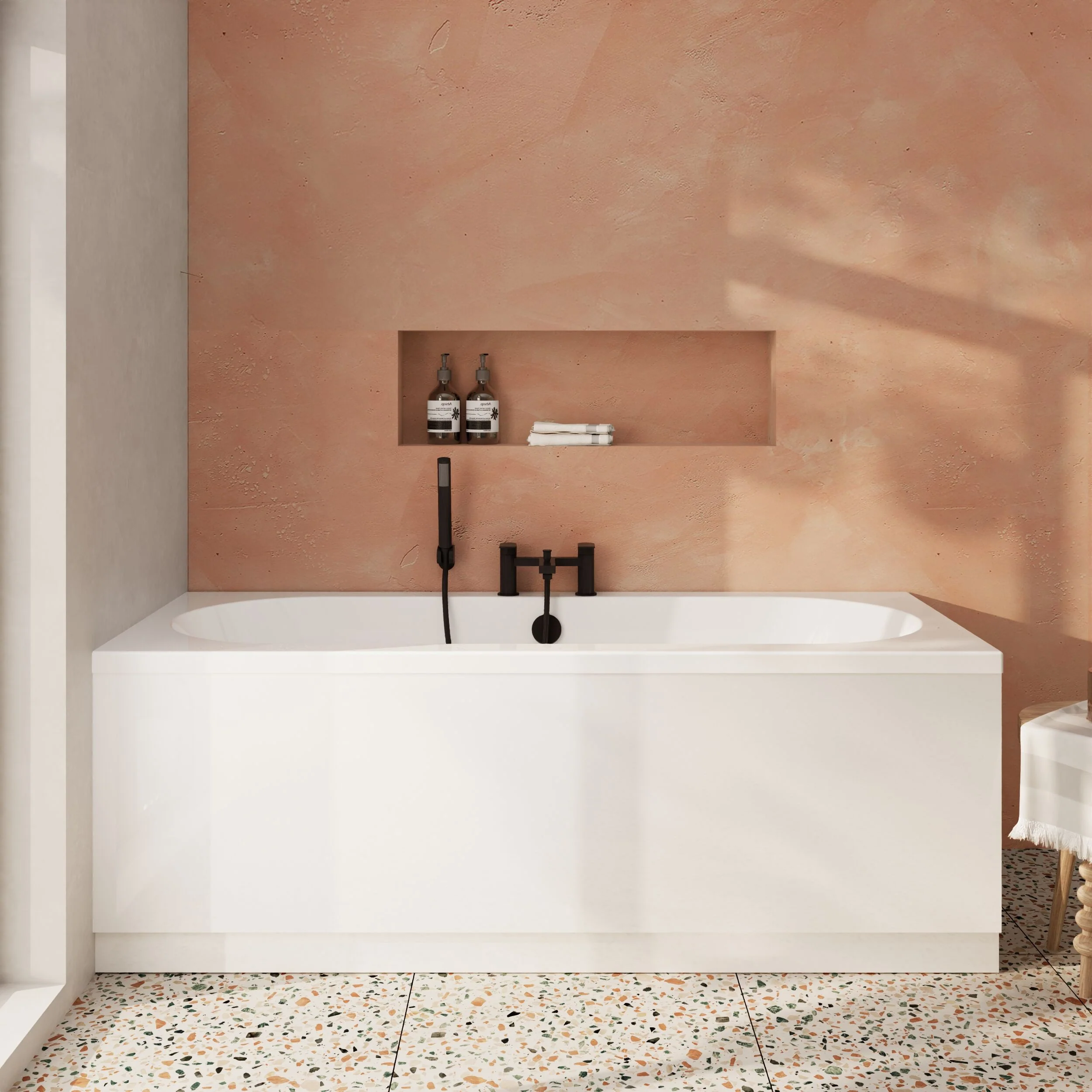 Balterley Modern Double Ended Straight Shower Bath with Leg Set, 1700mm x 700mm (Tap, Waste and Panel Not Included) - White - Image 3