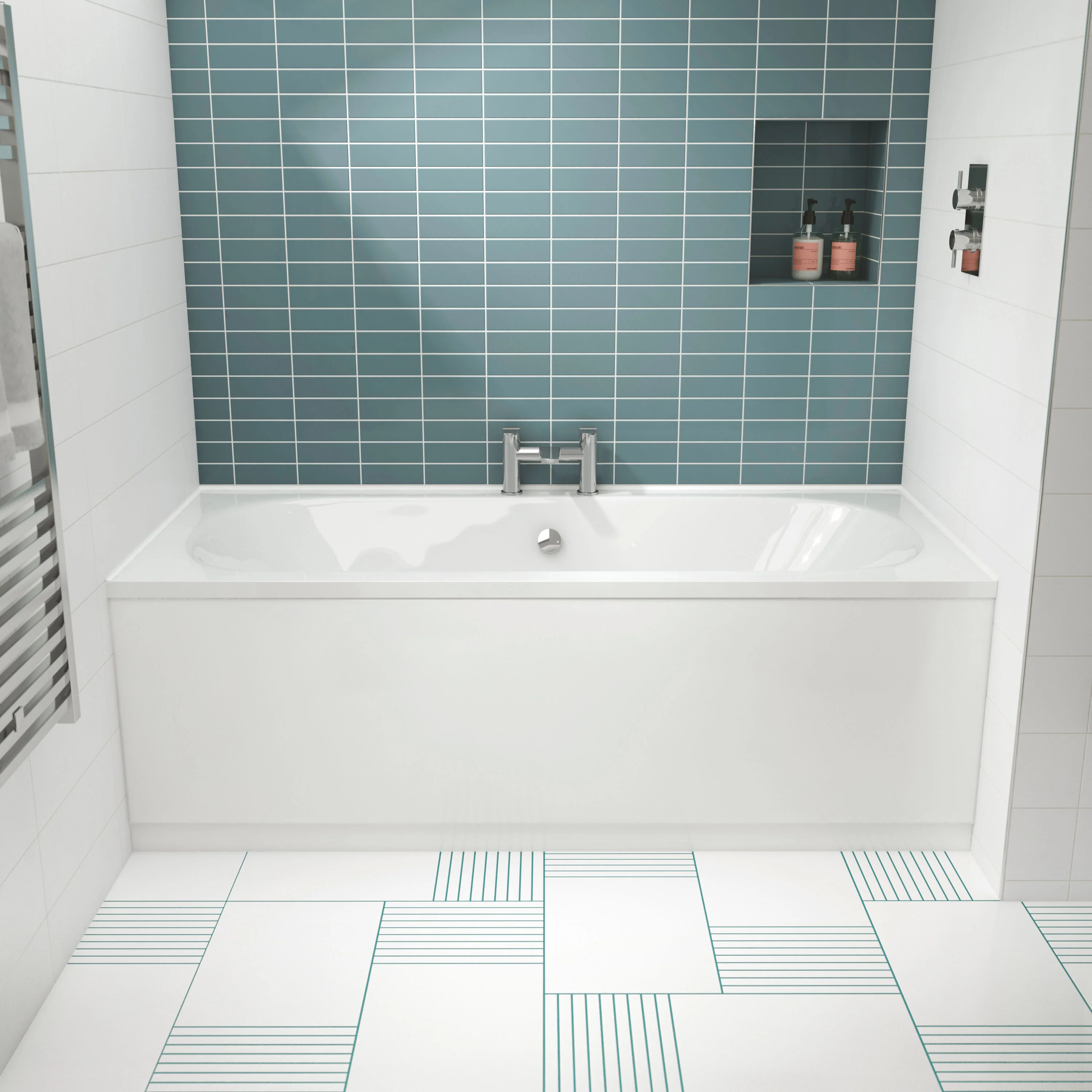 Balterley Modern Double Ended Straight Shower Bath with Leg Set, 1700mm x 700mm (Tap, Waste and Panel Not Included) - White - Image 4