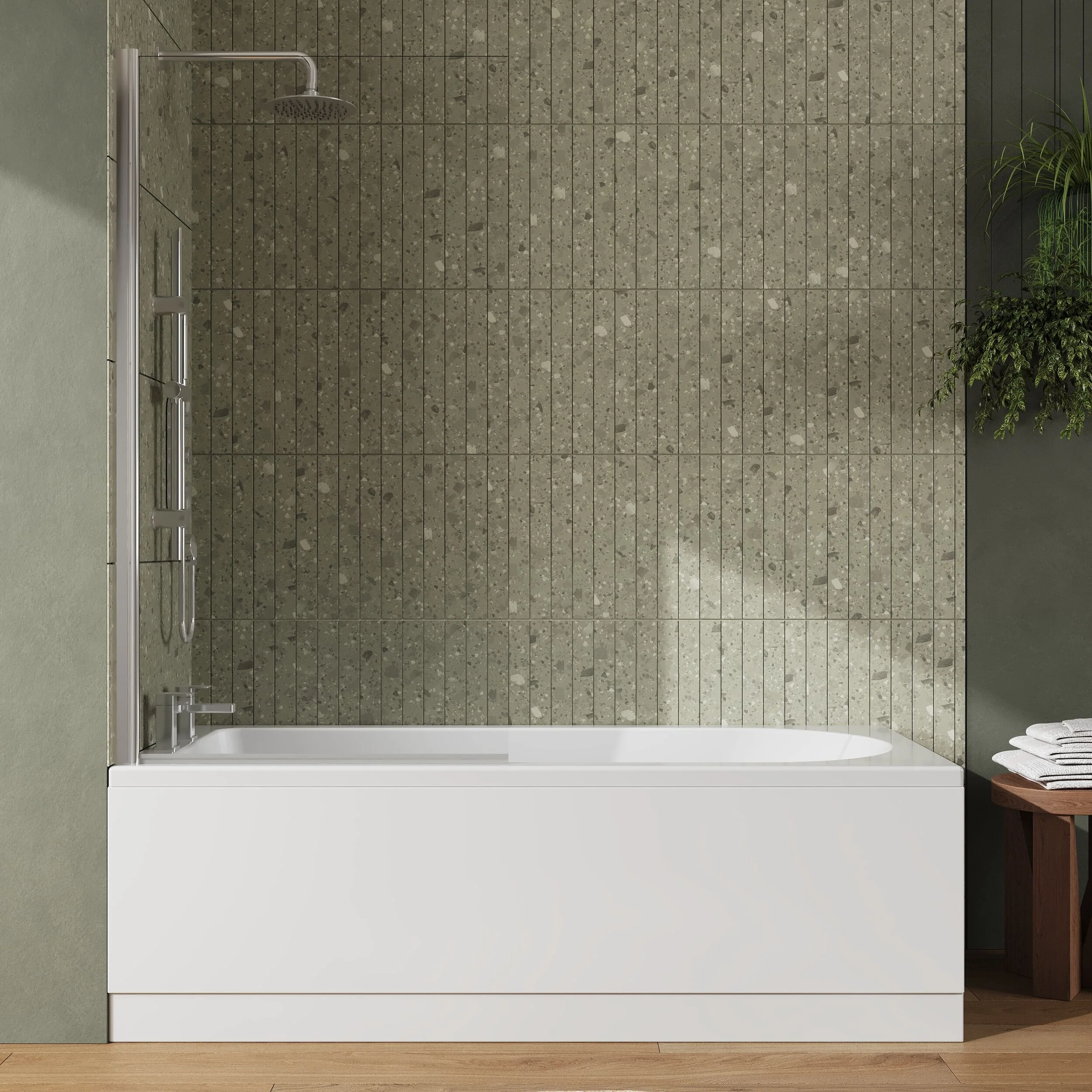 Round Single Ended 1700x750 Shower Bath Set - Front Panel & Chrome Screen - Image 2