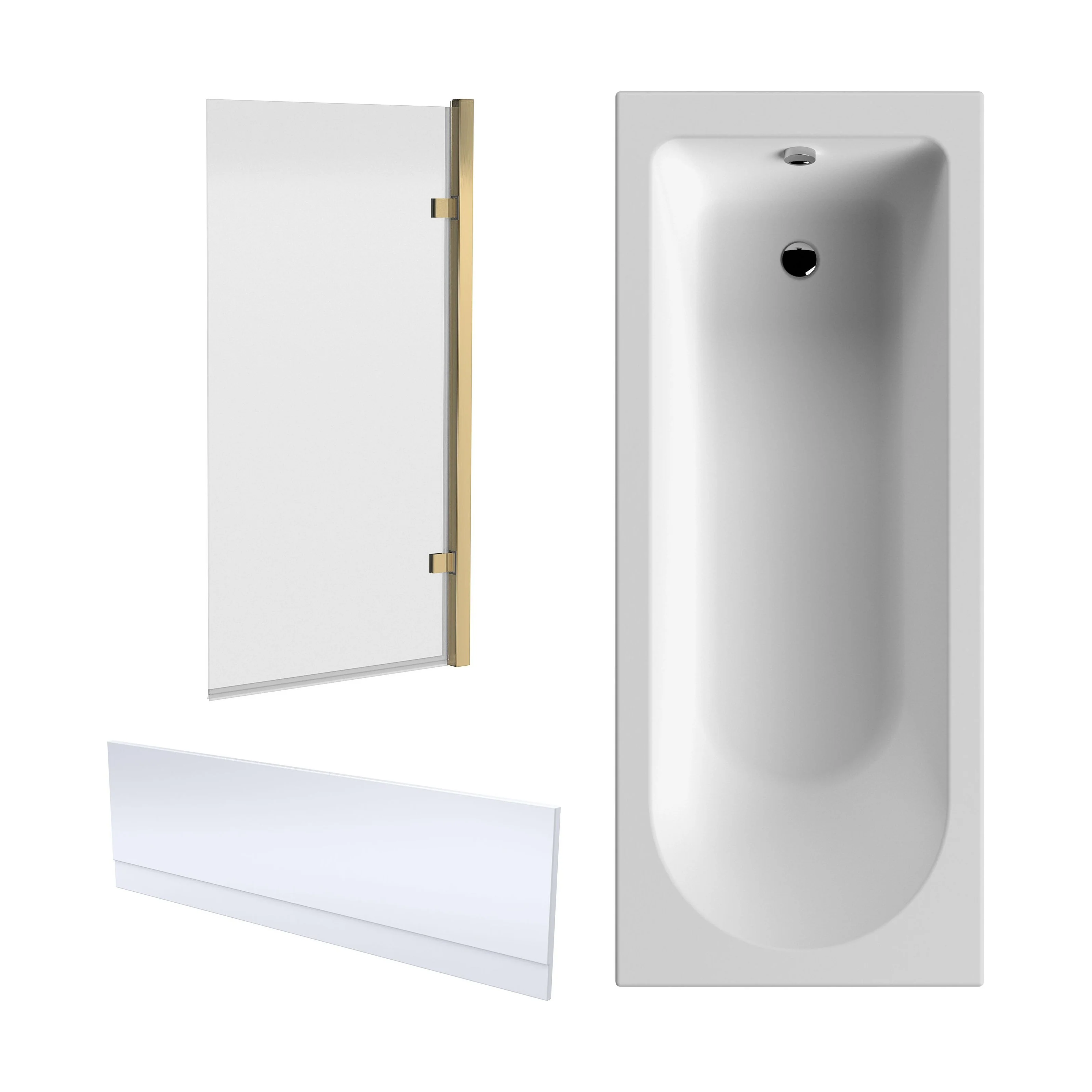 Round Single Ended 1700x700 Shower Bath Set - Front Panel, Square Hinged Bath Screen, Fixings & Leg Set