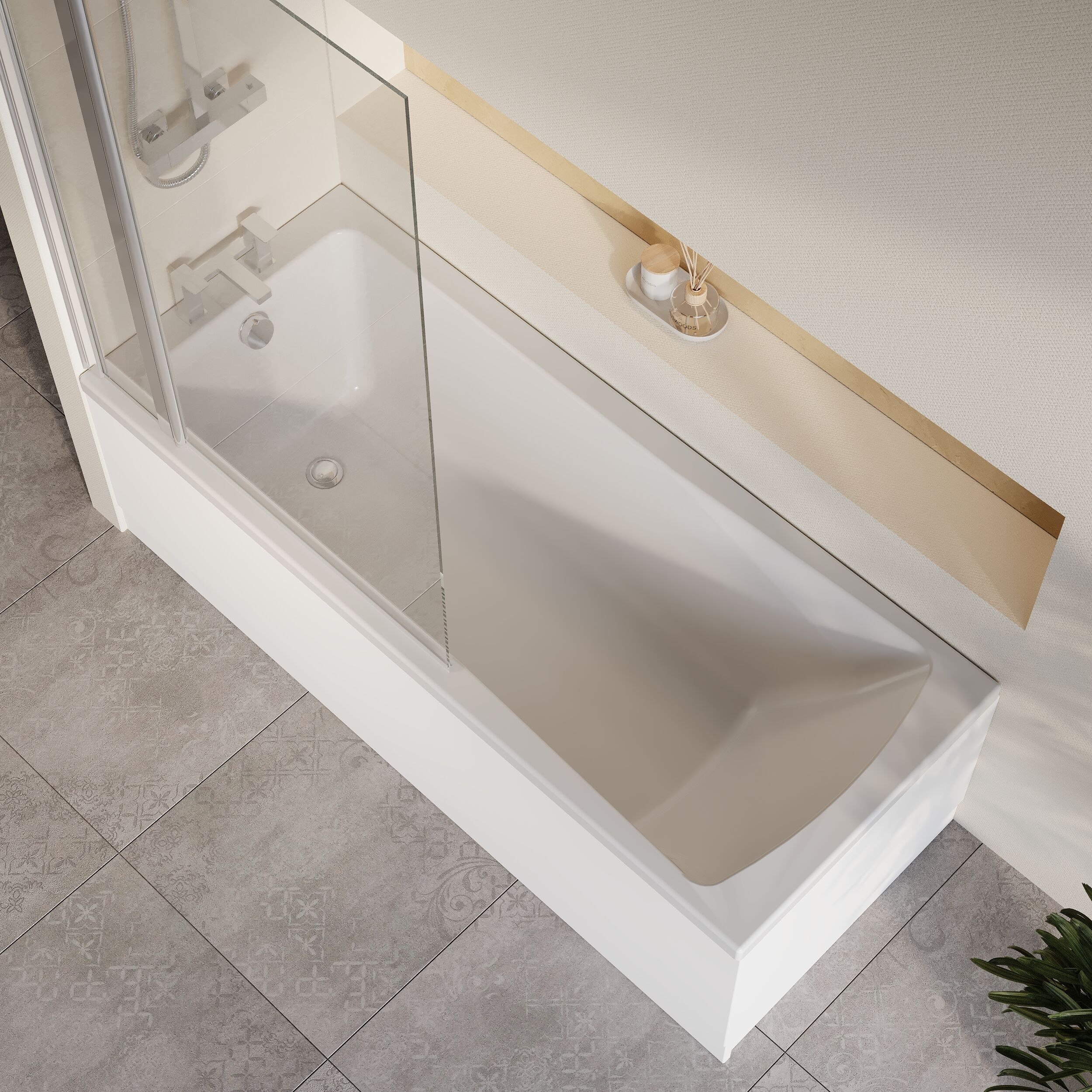 Square Single Ended 1700x700 Shower Bath Set - Front Panel, Chrome Square Bath Screen with Fixed Panel & Leg Set - Image 3