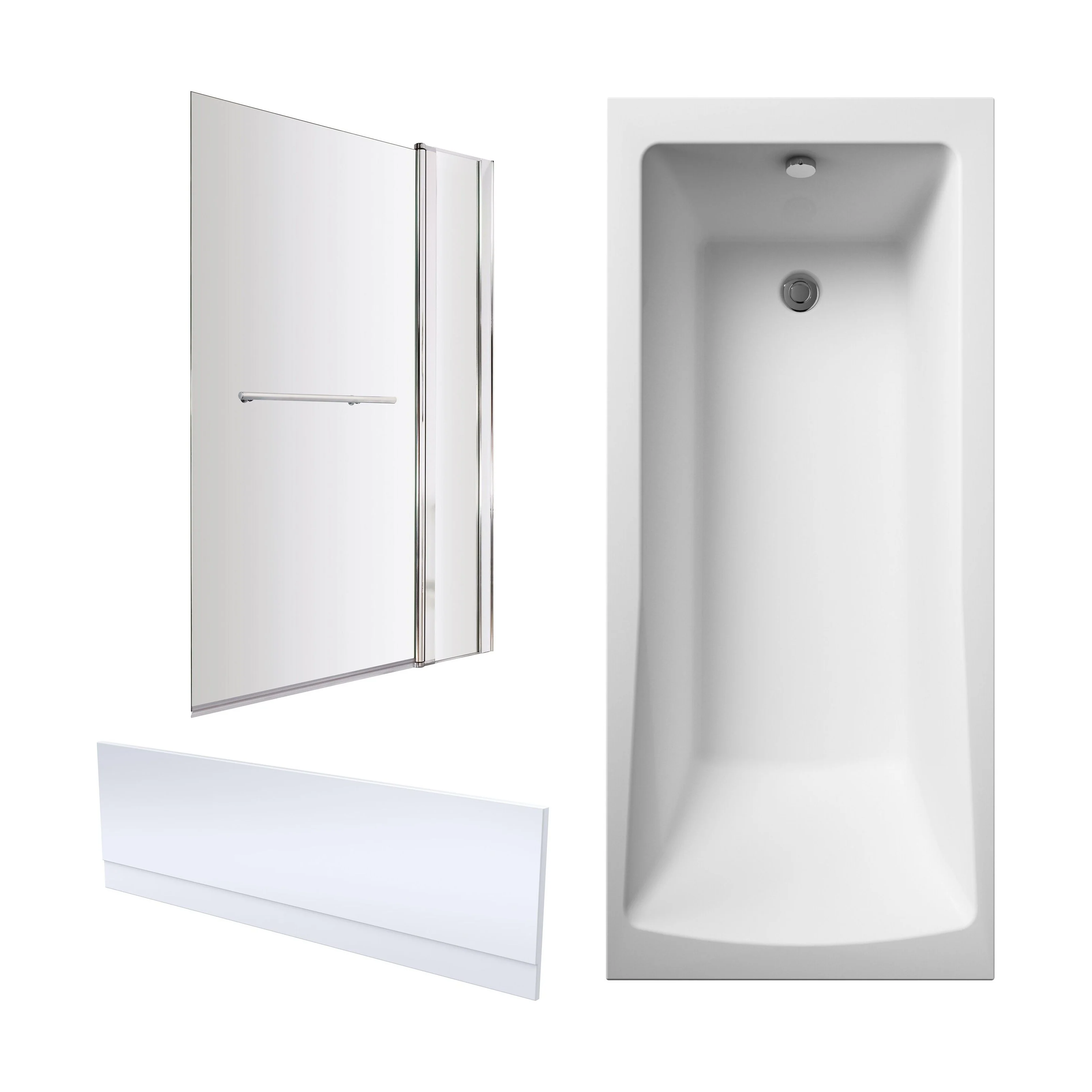 Square Single Ended 1700x700 Shower Bath Set - Front Panel, Square Bath Screen with Fixed Panel - Chrome