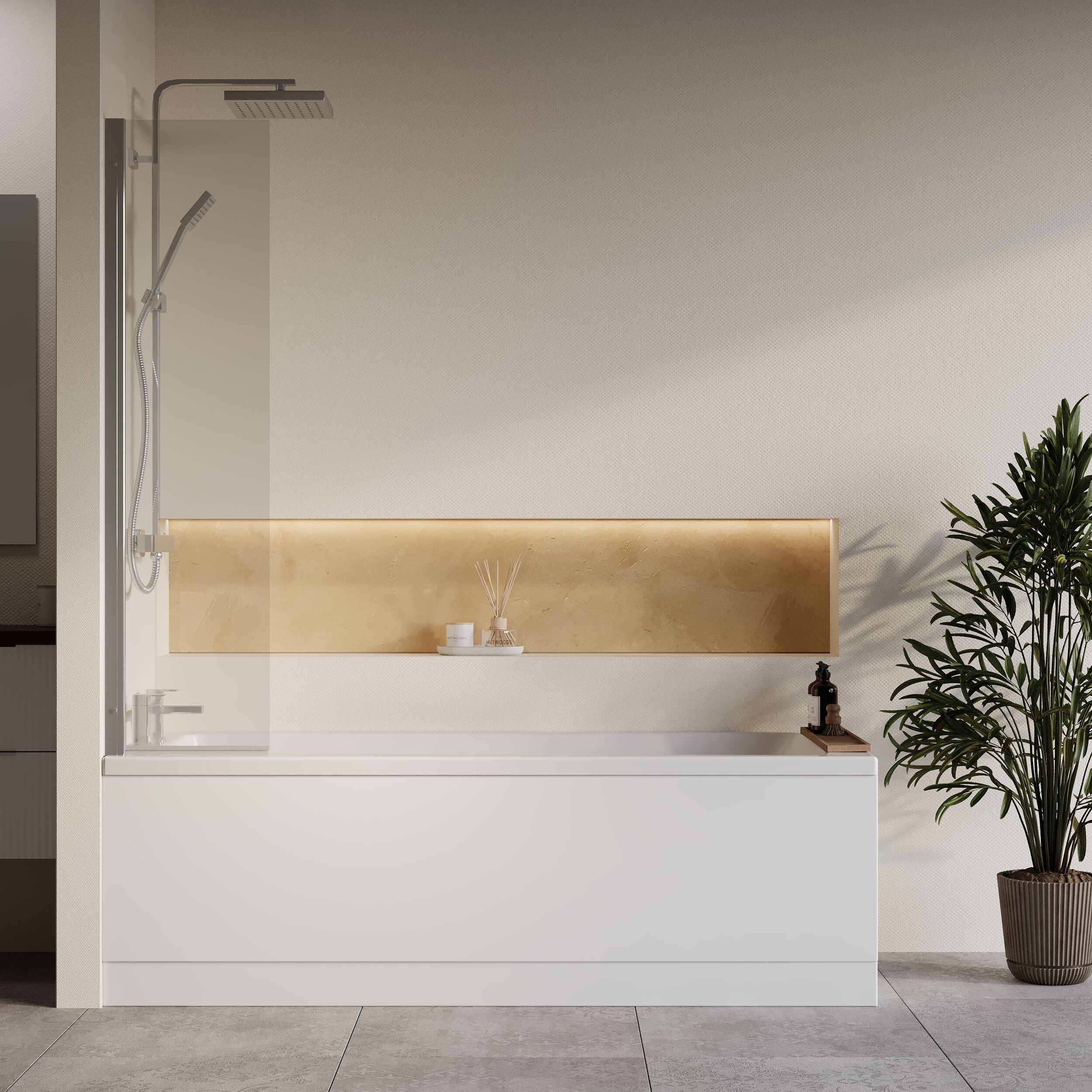 Square Single Ended 1700x700 Shower Bath Set - Front Panel, Fixed Screen & Leg Set - Image 2