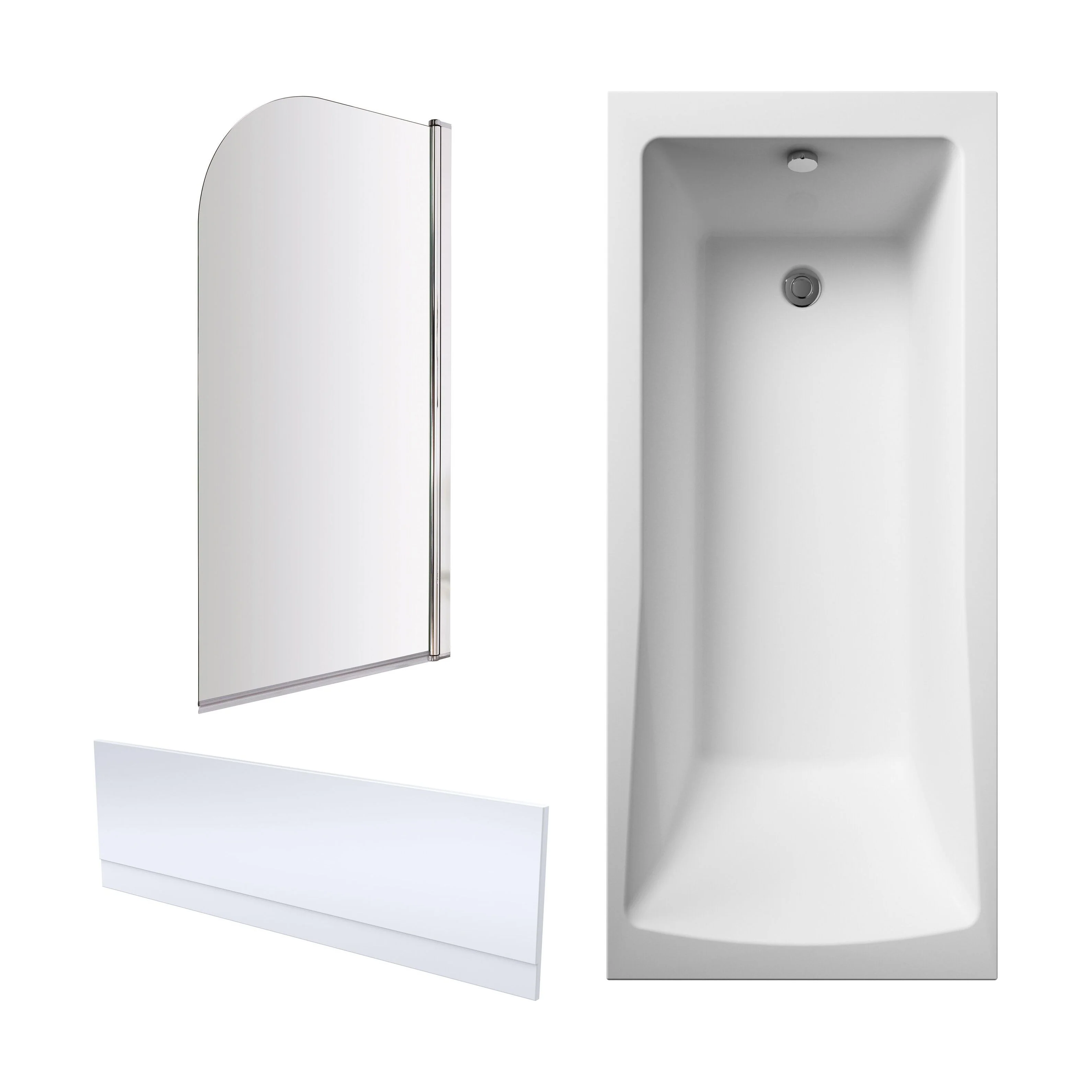 Square Single Ended 1700x700 Shower Bath Set - Front Panel, Round Bath Screen - Chrome & Leg Set