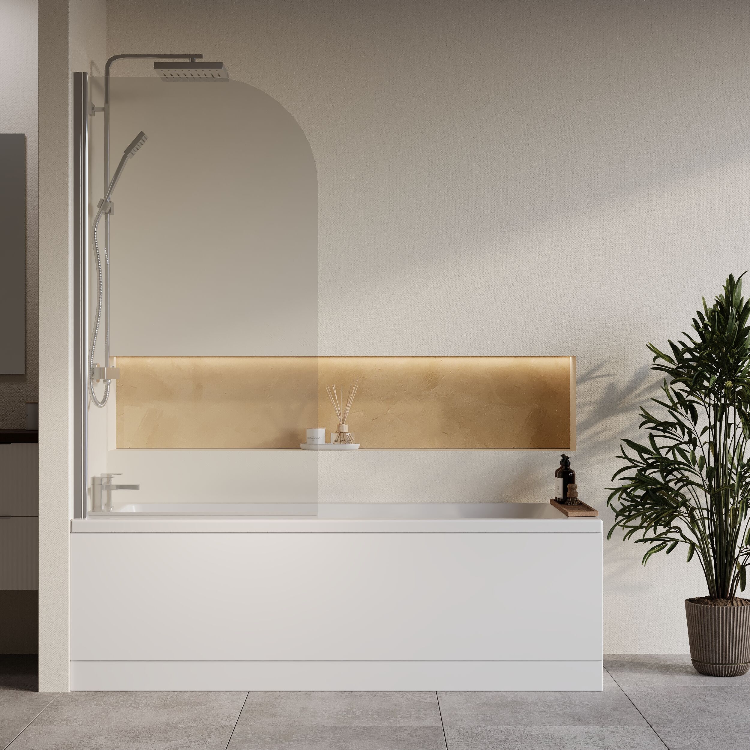 Square Single Ended 1700x700 Shower Bath Set - Front Panel, Round Bath Screen - Chrome & Leg Set - Image 2