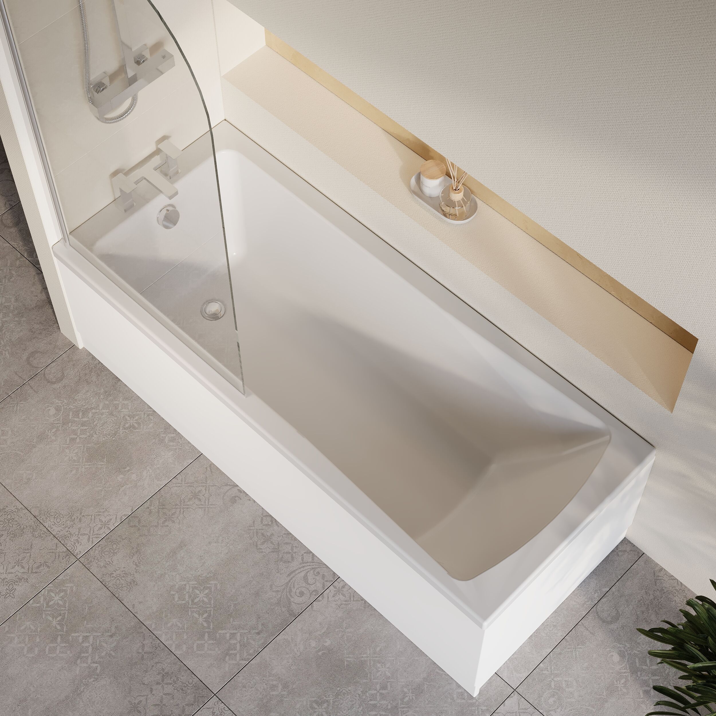 Square Single Ended 1700x700 Shower Bath Set - Front Panel, Round Bath Screen - Chrome & Leg Set - Image 3