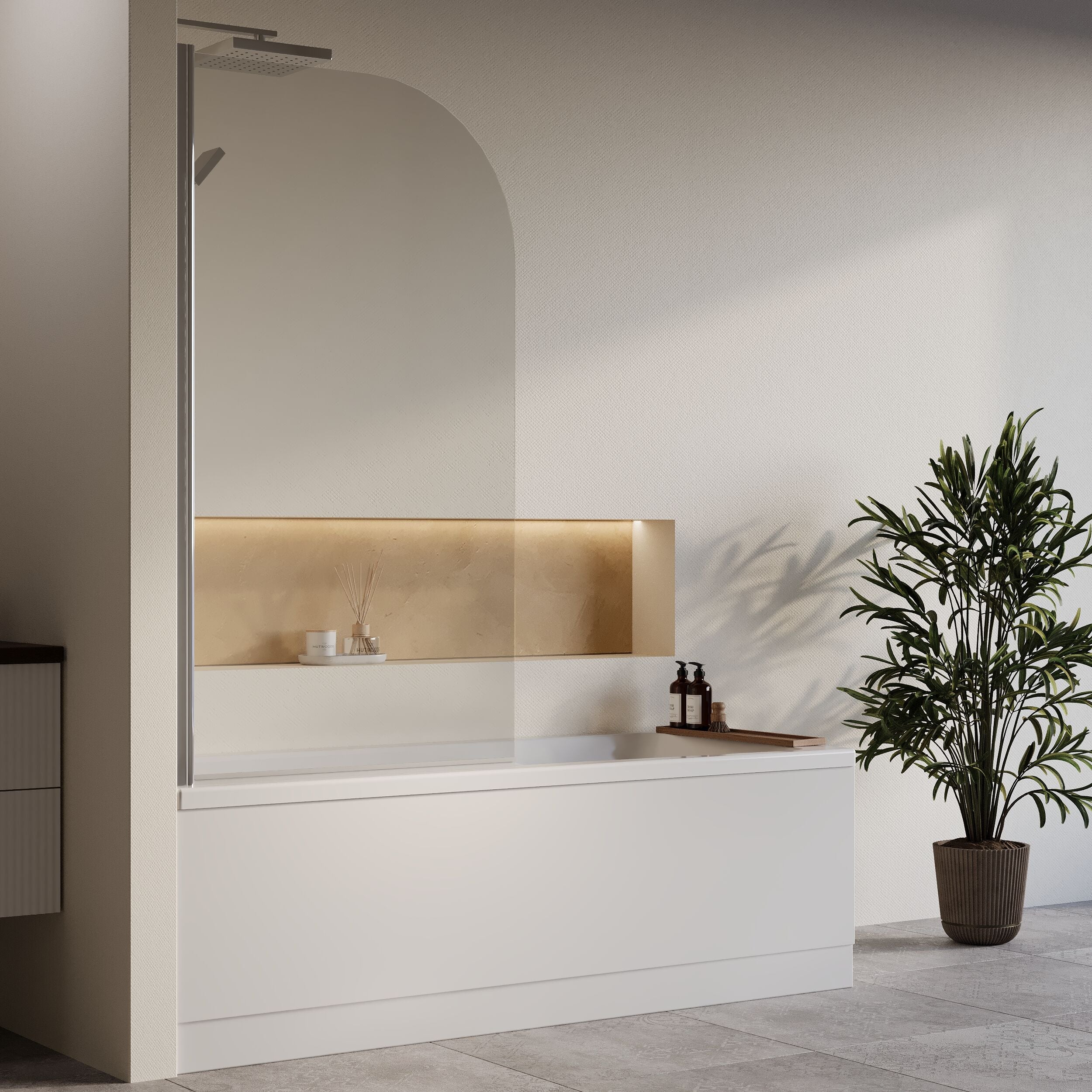 Square Single Ended 1700x700 Shower Bath Set - Front Panel, Round Bath Screen - Chrome & Leg Set - Image 4