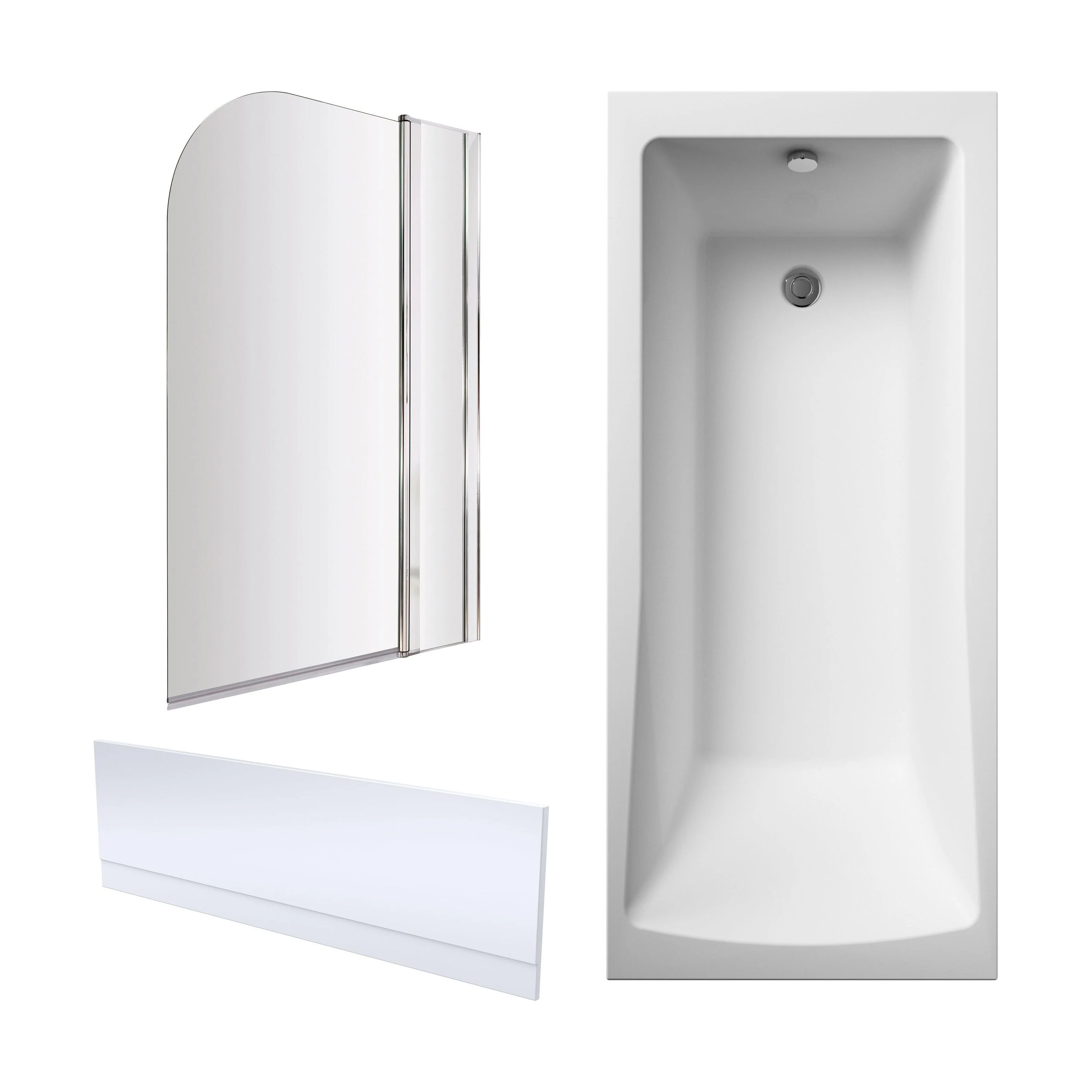 Square Single Ended 1700x700 Bath with Front Panel, Chrome Straight Bath Screen with Fixed Panel & Leg Set