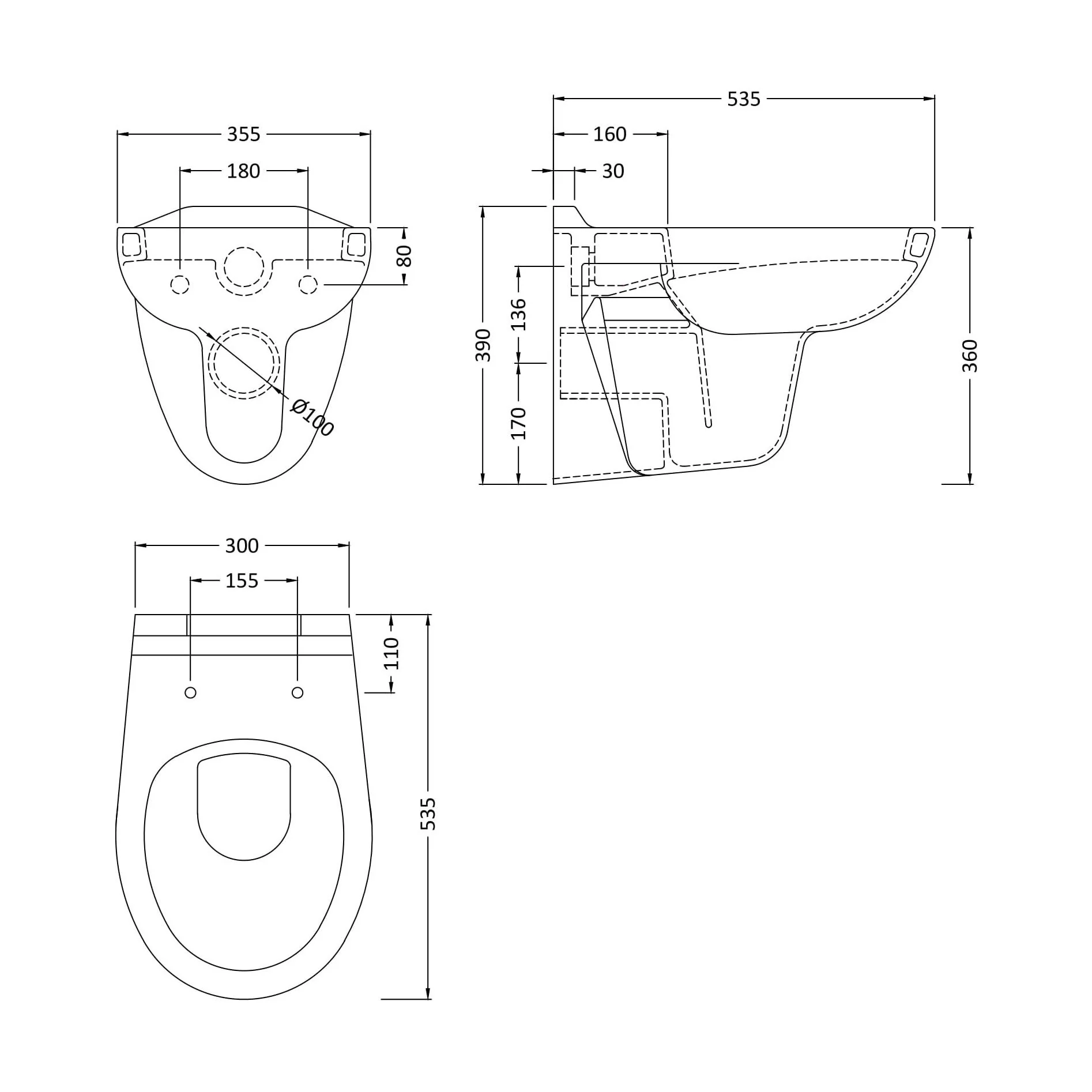 Balterley Adley Modern Bathroom Wall Hung Toilet Pan 390mm x 355mm - White - Image 6