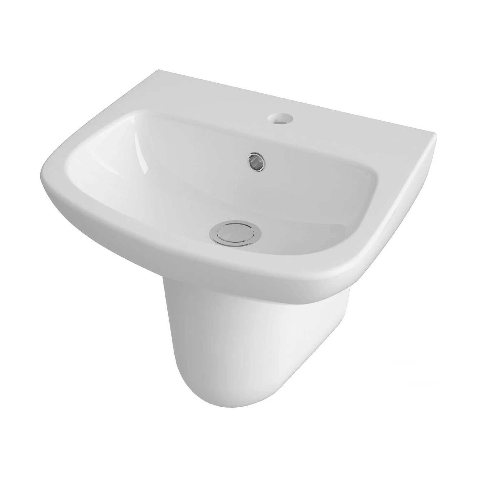 Balterley 1 Tap Hole Ceramic Basin & Semi Pedestal, Soft Square Wall Hung Bathroom Sink, 450mm - Image 5