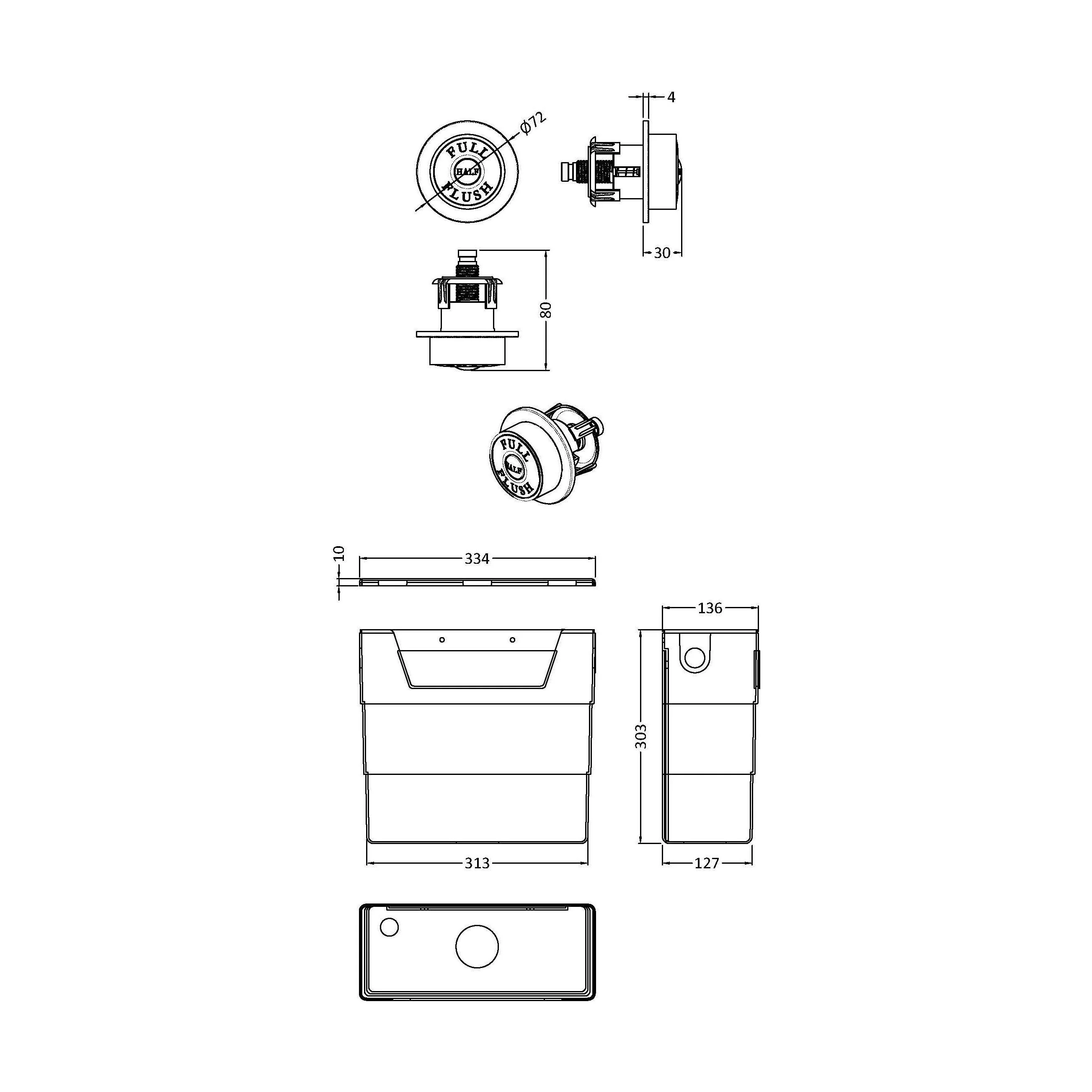 Balterley Universal Water Saving Dual Flush Side Inlet with Traditional Push Button - Brushed Brass/Black - Image 2