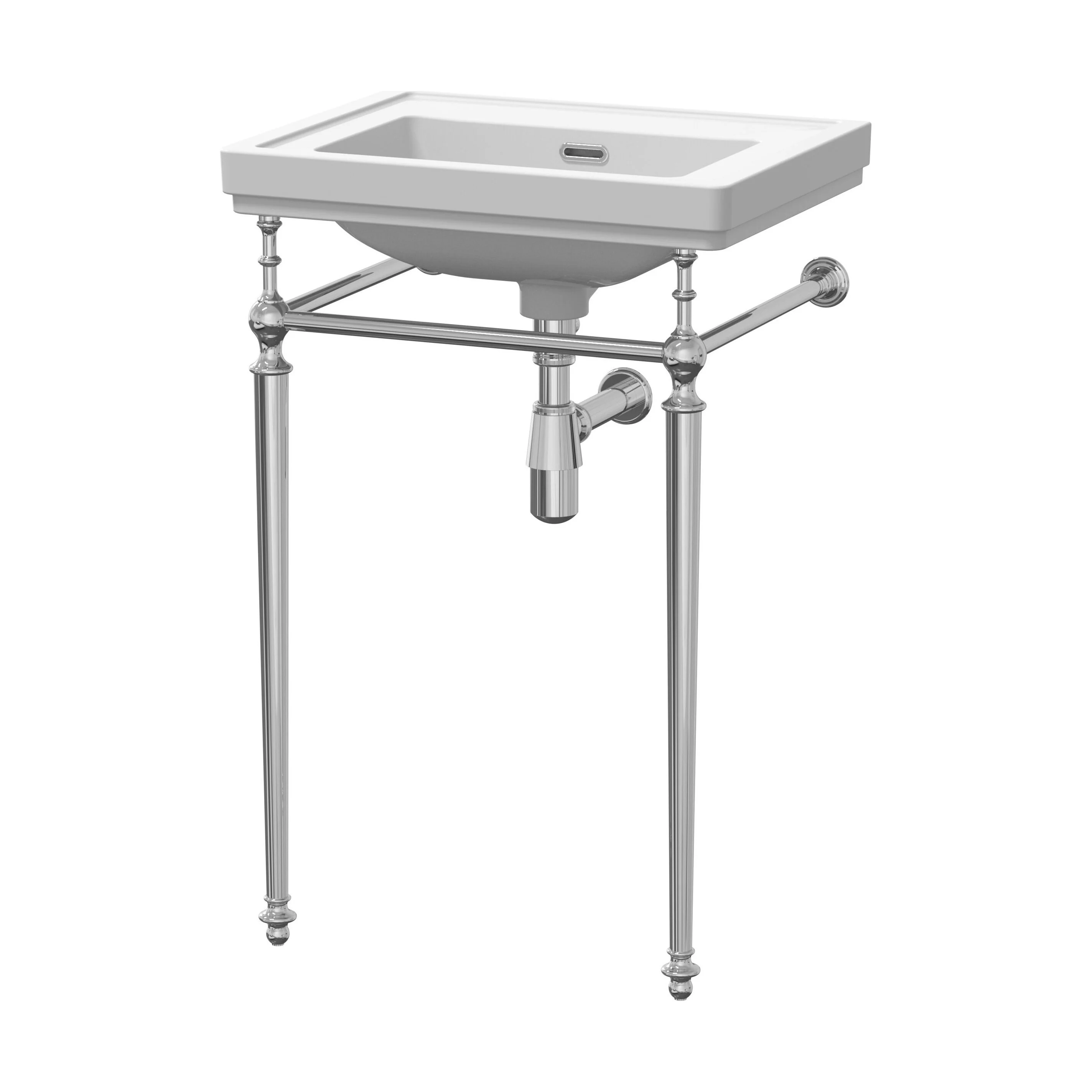 Traditional 0 Tap Hole Fireclay Basin with Luxury Wash Stand & Bottle Trap  - 500mm - Chrome
