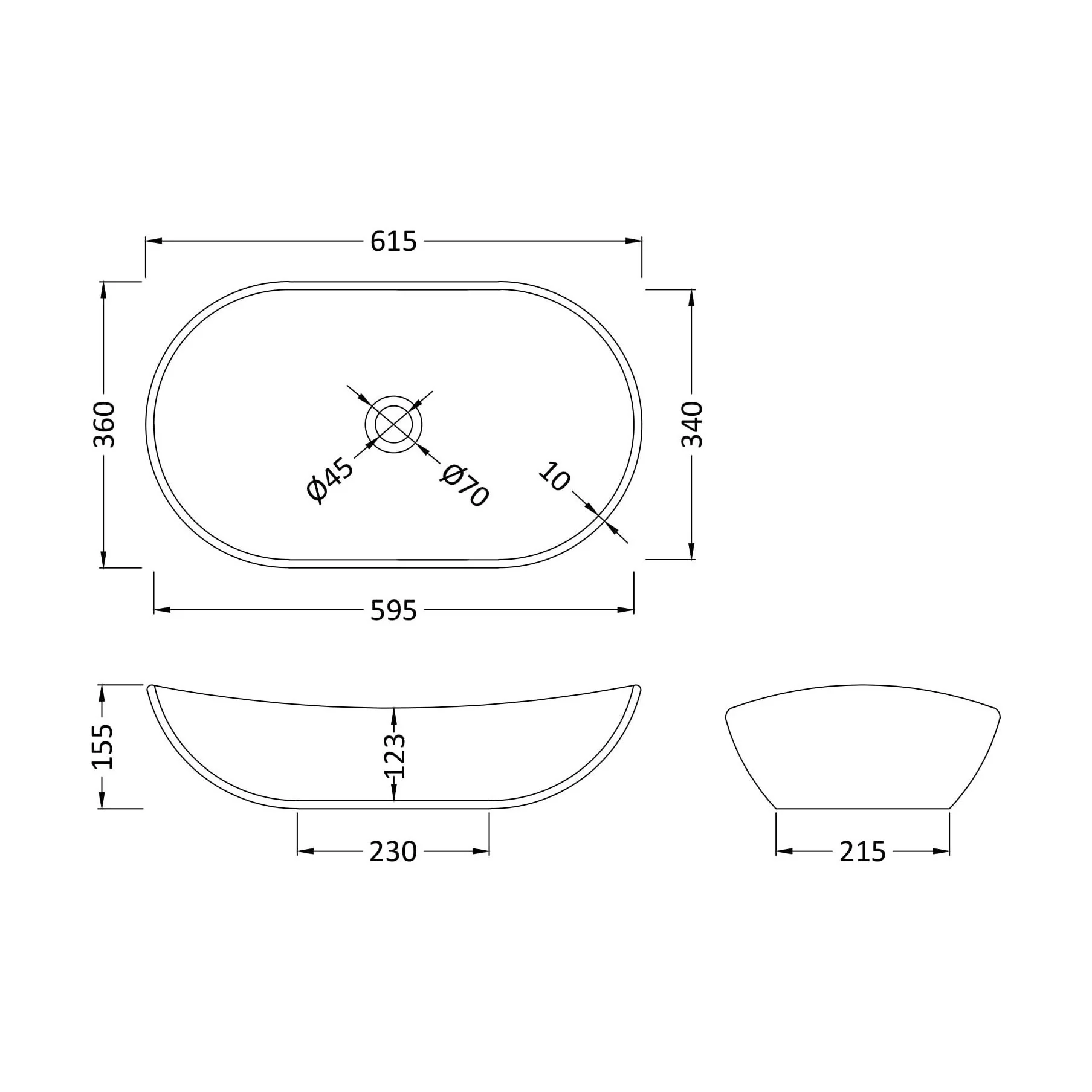 Balterley Nova Contemporary Round Bathroom Countertop Basin, Sleek Round Design, Matt White, 615 mm - Image 5