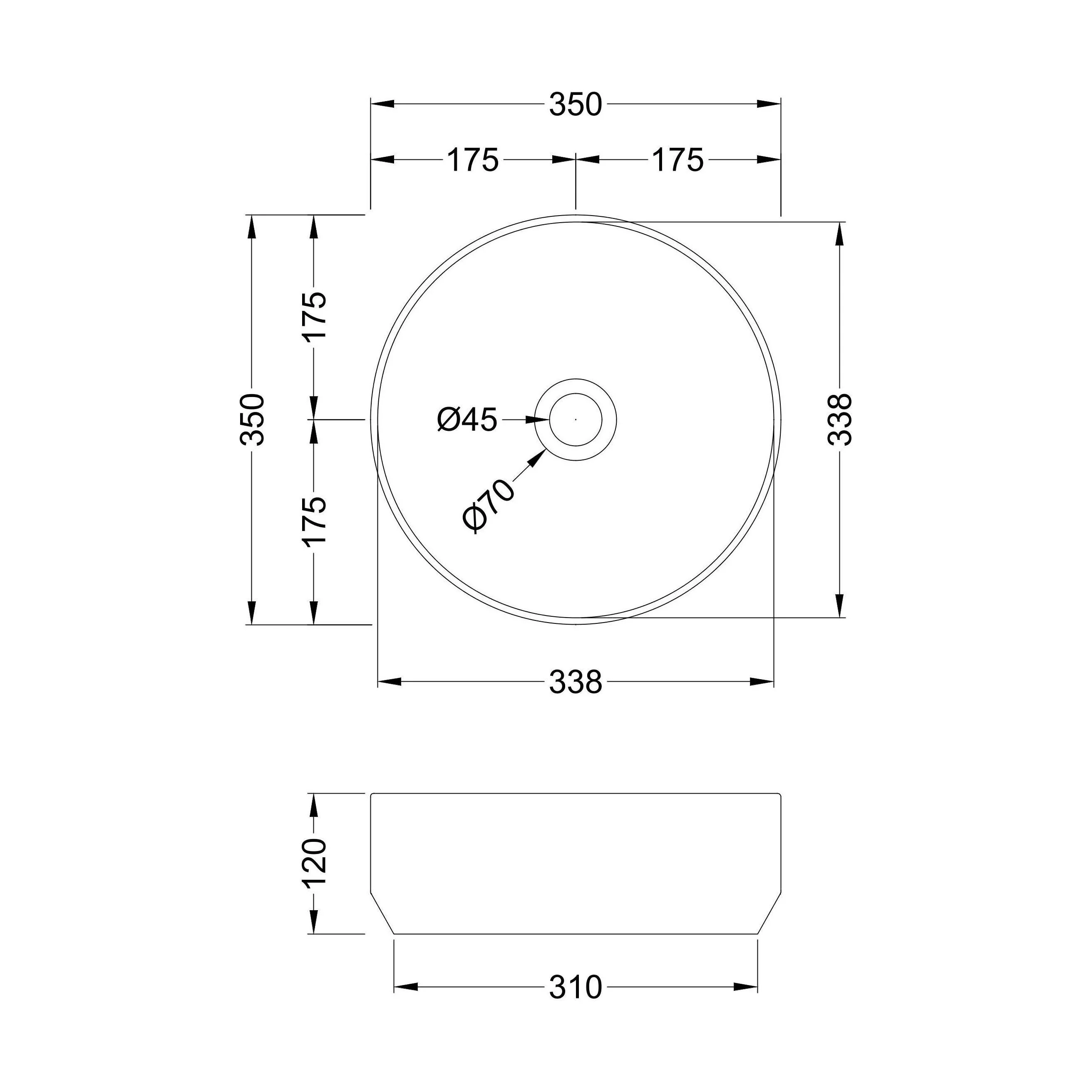 Balterley Nova Contemporary Round Bathroom Countertop Basin, Stylish Rounded Design, Matt White, 350 mm - Image 5