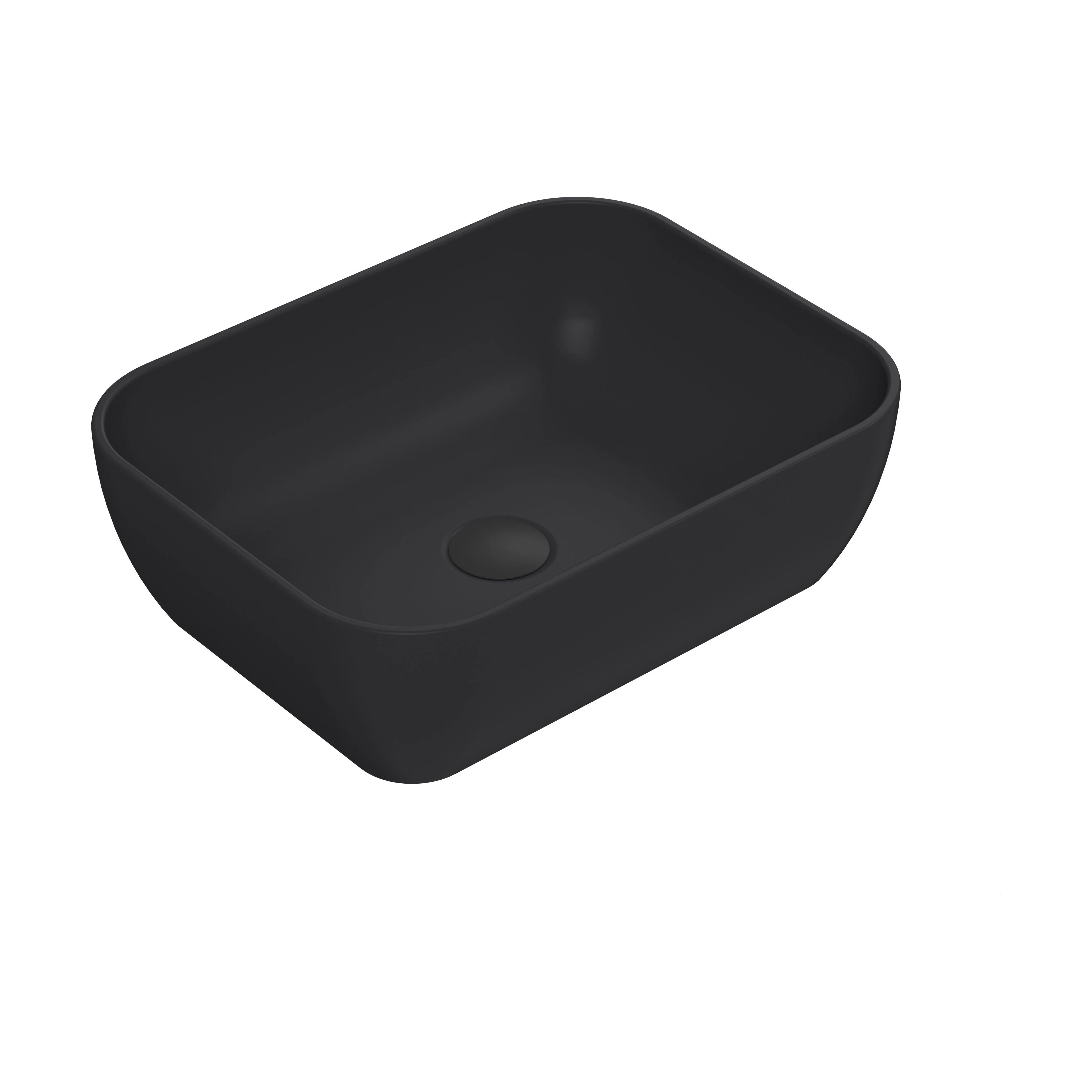 Balterley Nova Soft Square Countertop Vessel Basin for Bathroom, Durable Ceramic Fireclay, Matt Black, 455 x 325 x 135 mm