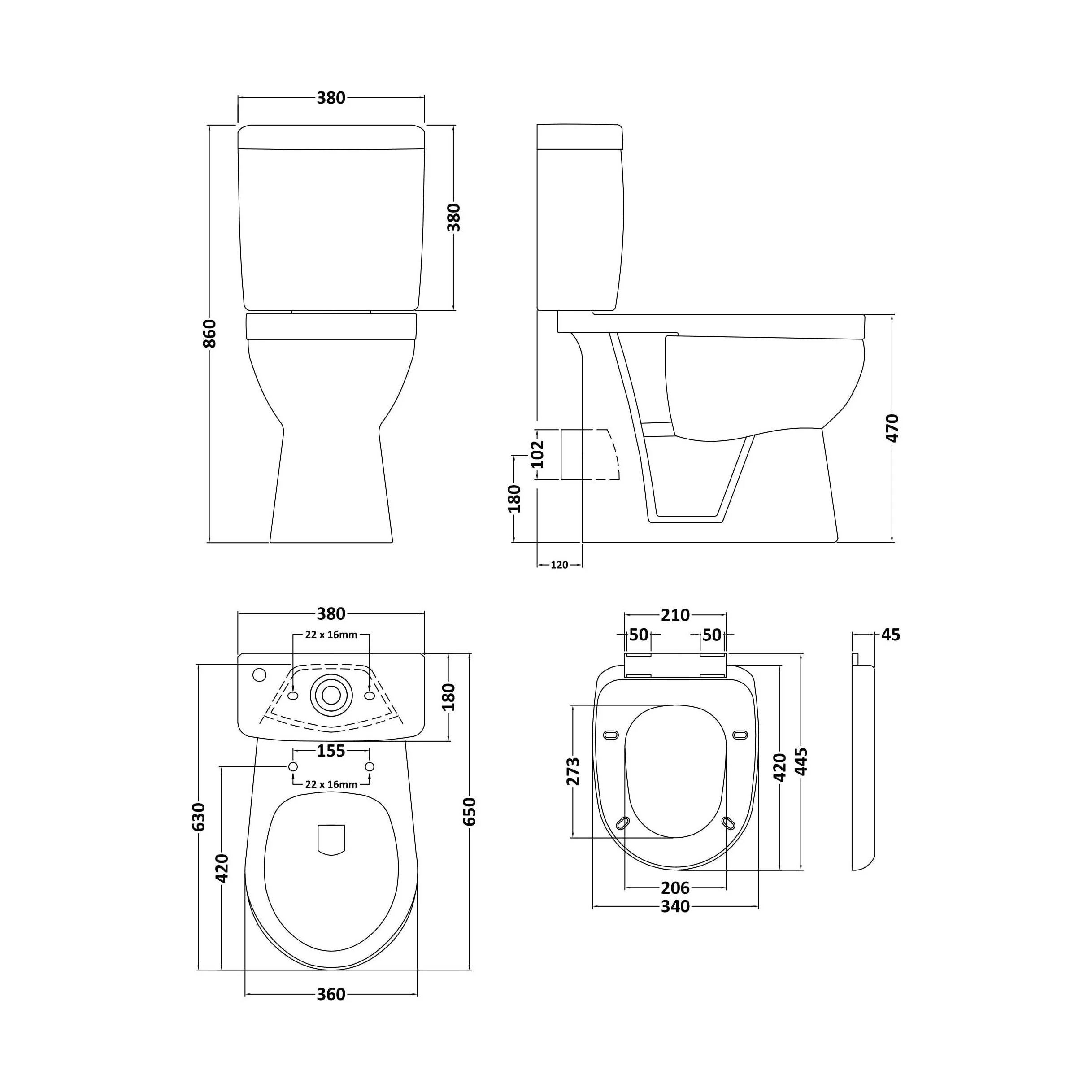 Dual Flush Comfort Height Toilet Pan, Cistern & Soft Close Seat - White - Image 5