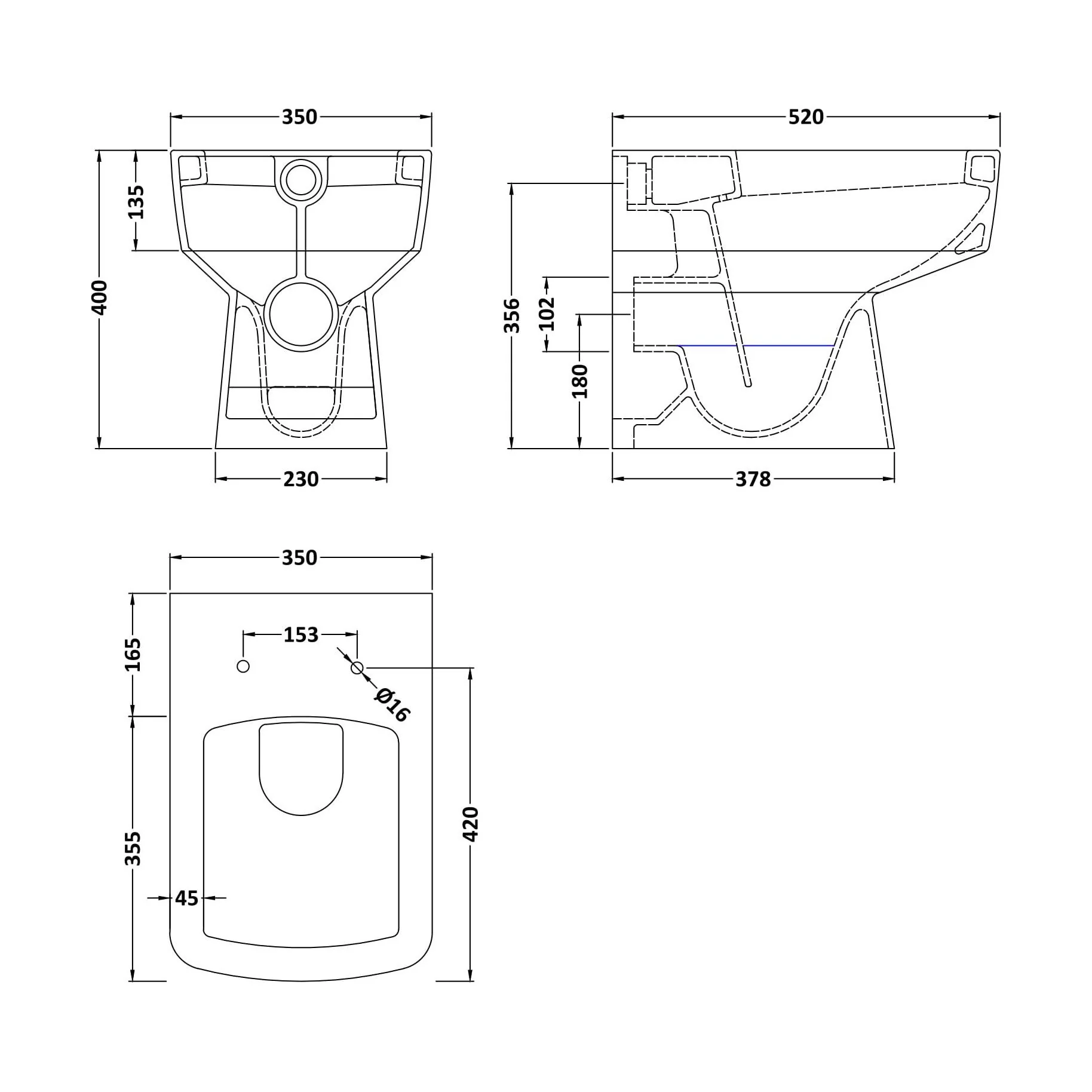 Square Back to Wall Toilet Pan, Modern Compact Ceramic WC Design, 400mm x 350mm x 520mm - White by Balterley - Image 6