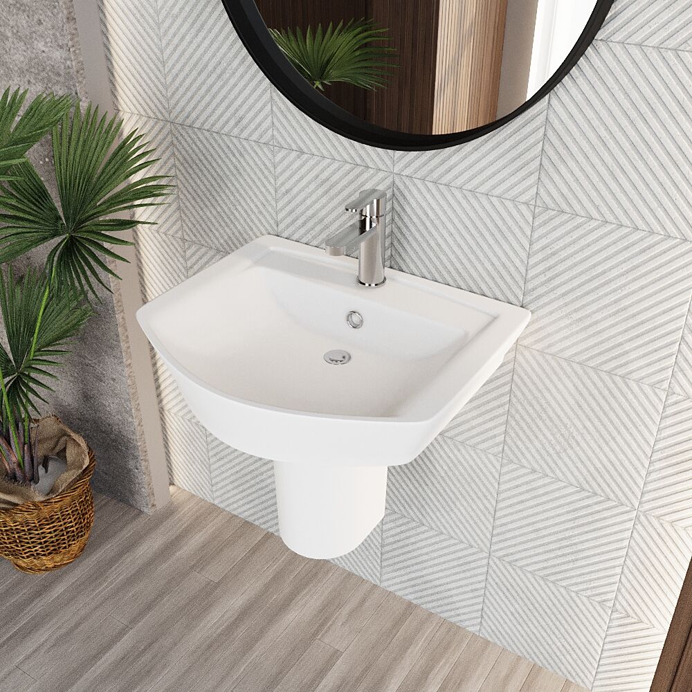 Spirit Square Ceramic Basin and Semi Pedestal, 550mm - Balterley - Image 3