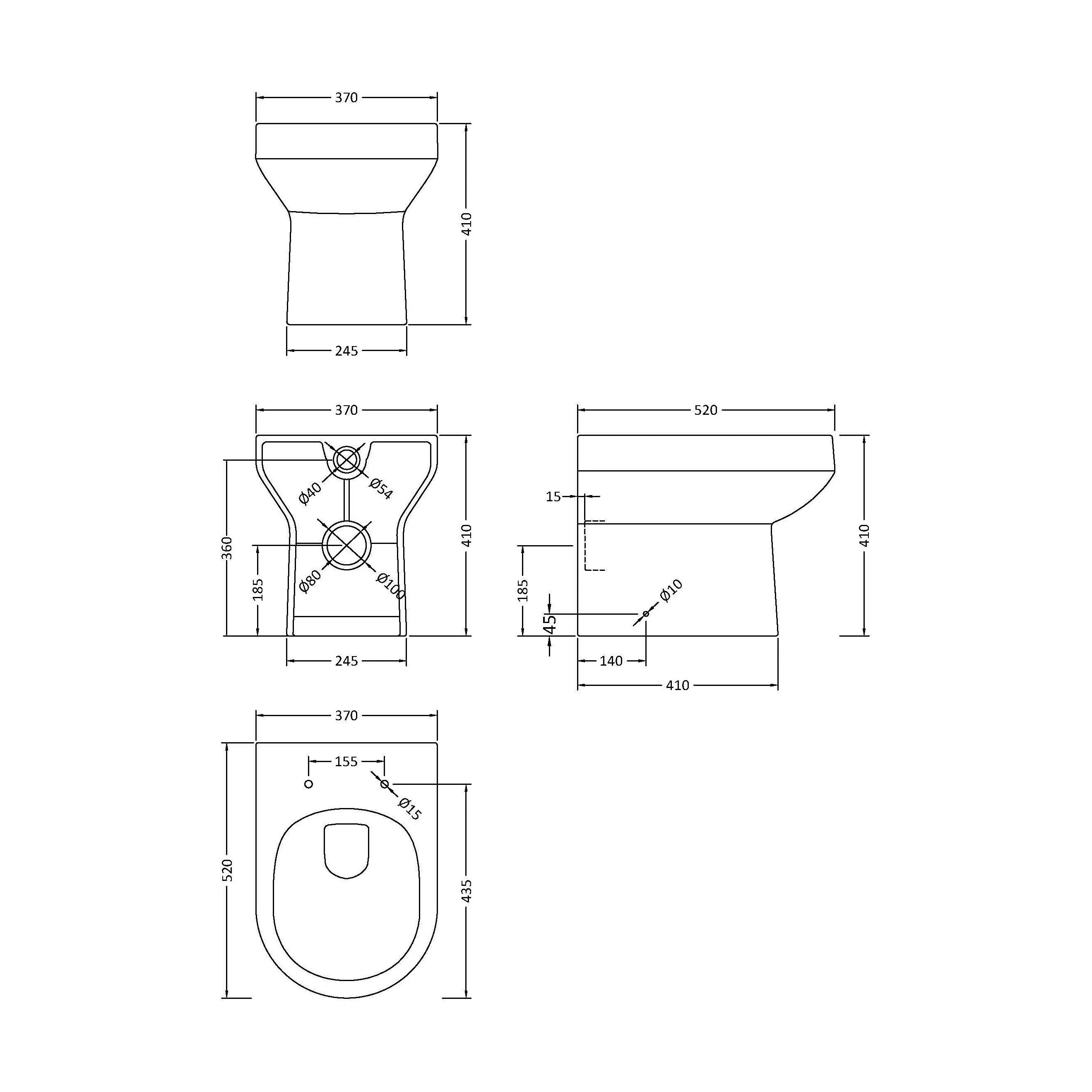 Back Round Back To Wall Toilet Pan - 410mm x 370mm x 520mm - Image 5