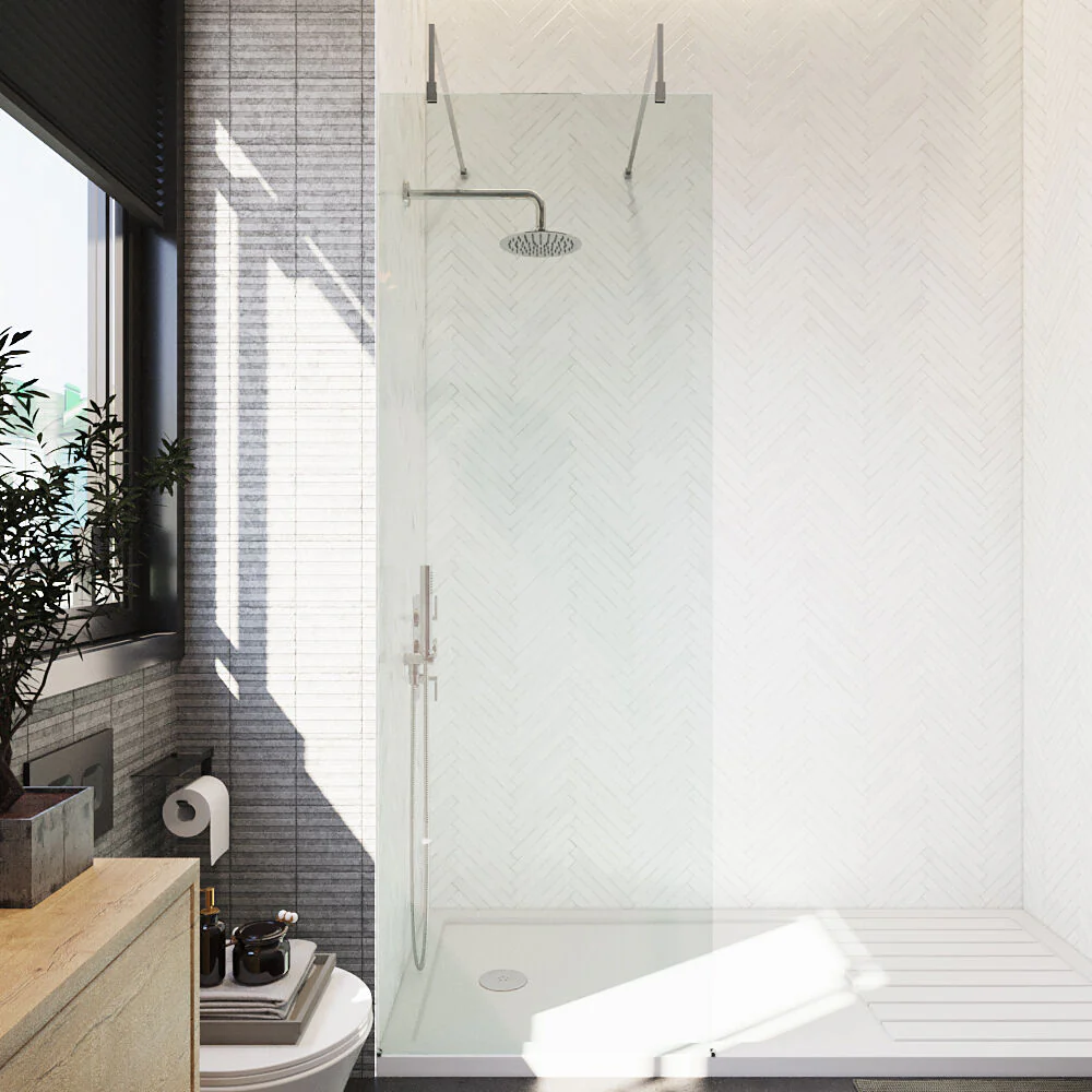 Balterley Contemporary Bathroom 8mm Glass Wetroom Screen with Arms & Feet, Chrome Finish, 1950 x 698 x 14mm - Image 51