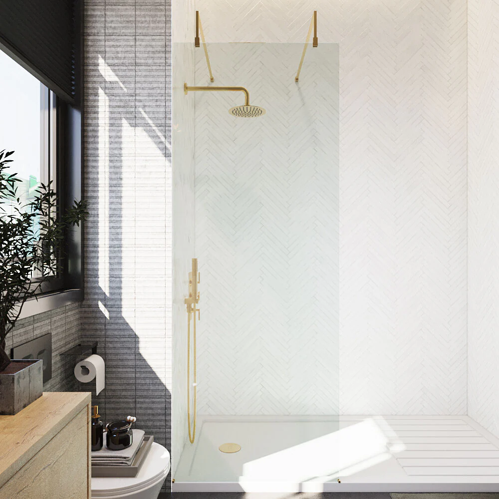 Balterley Contemporary Bathroom 8mm Glass Wetroom Screen with Arms & Feet, Chrome Finish, 1950 x 698 x 14mm - Image 55