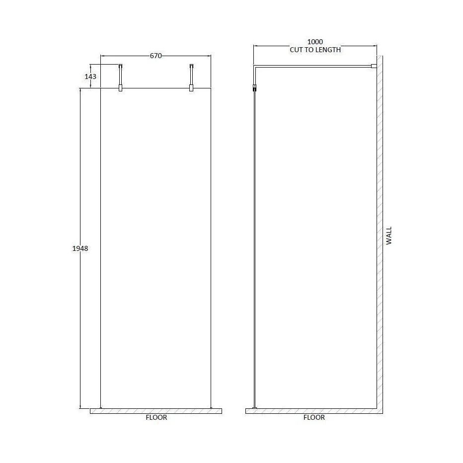 Balterley Contemporary Bathroom 8mm Glass Wetroom Screen with Arms & Feet, Chrome Finish, 1950 x 698 x 14mm - Image 85