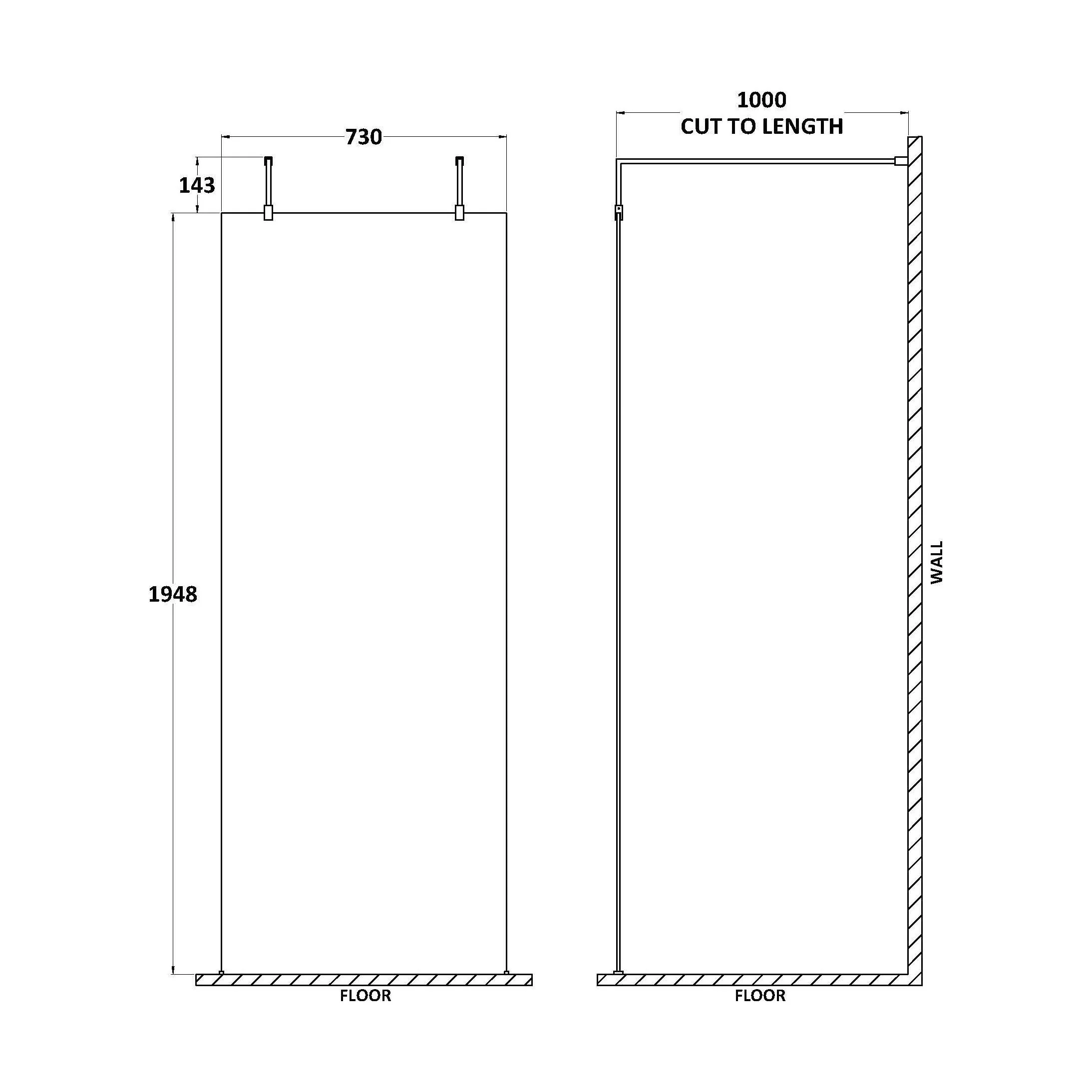 Balterley Contemporary Bathroom 8mm Glass Wetroom Screen with Arms & Feet, Chrome Finish, 1950 x 698 x 14mm - Image 87