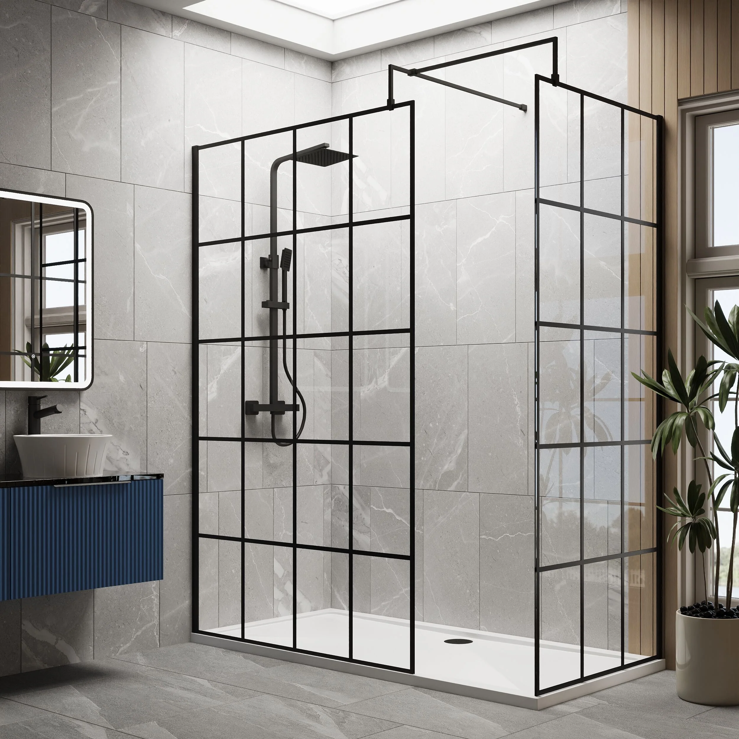 Balterley 8mm Toughened Safety Glass Black Framed Wetroom Screen - 760mm - Image 7