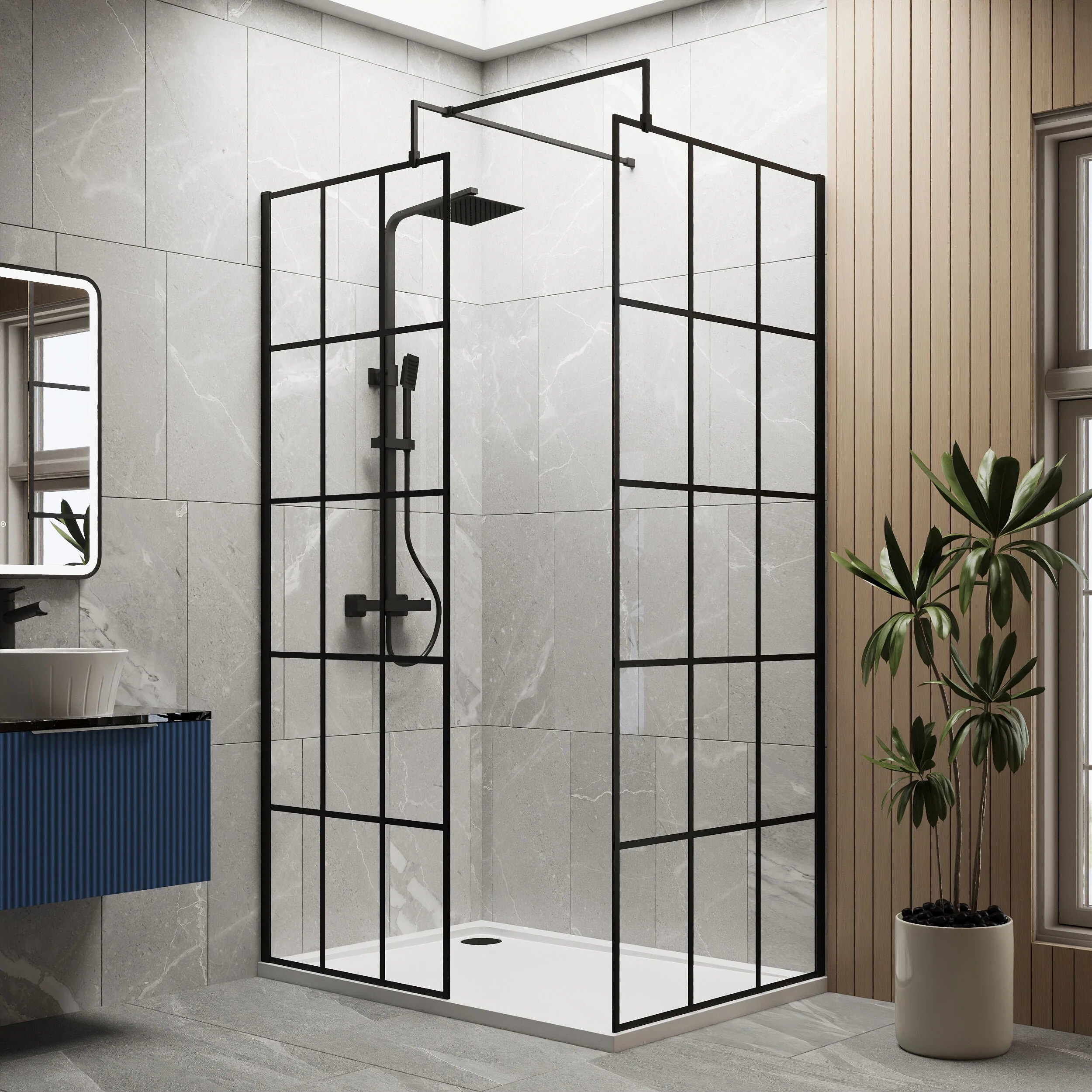 Balterley 8mm Toughened Safety Glass Black Framed Wetroom Screen - 760mm - Image 8