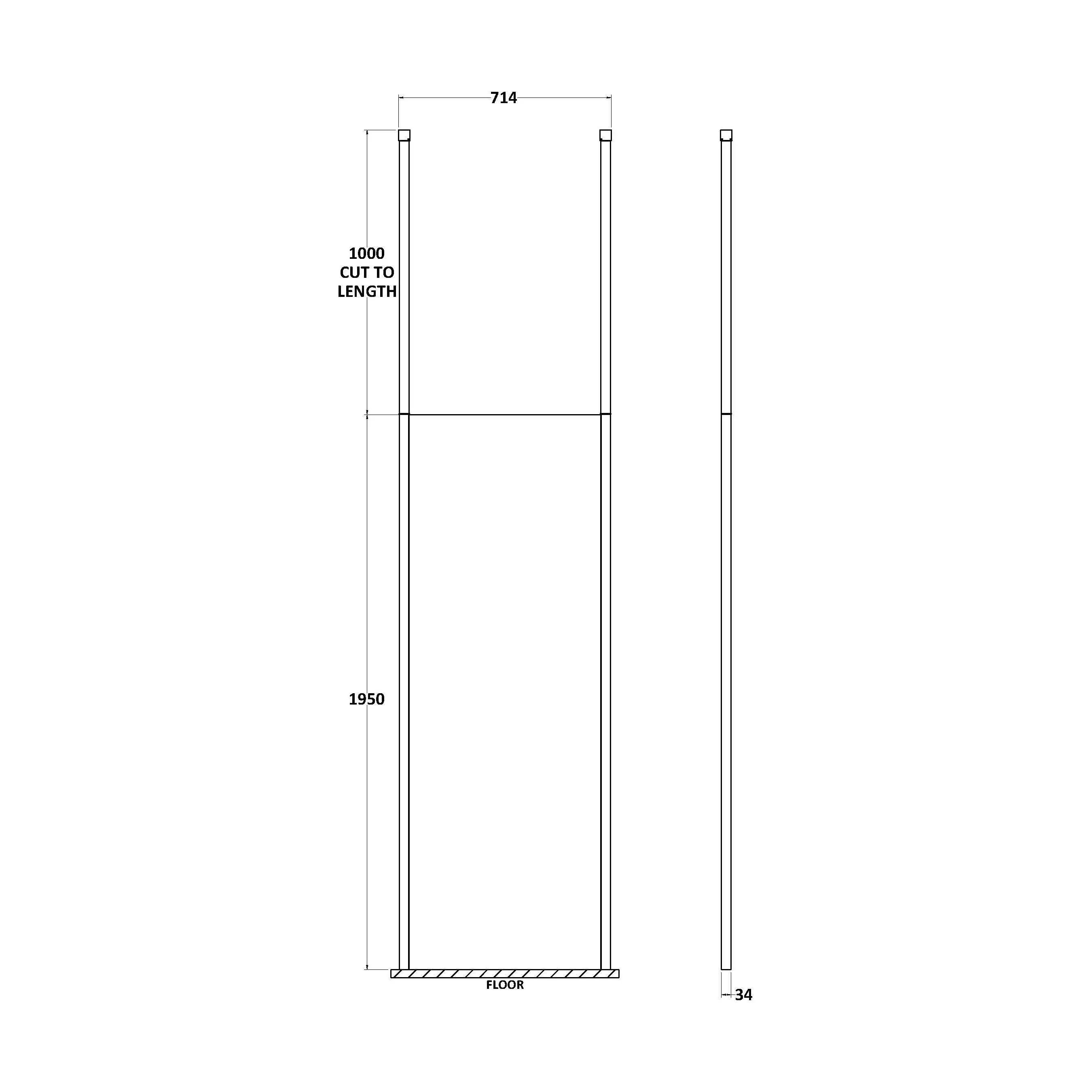 Balterley Contemporary Bathroom 8mm Glass Profile Wetroom Screen with Ceiling Posts, Chrome, 1950 x 700 x 14mm - Image 9