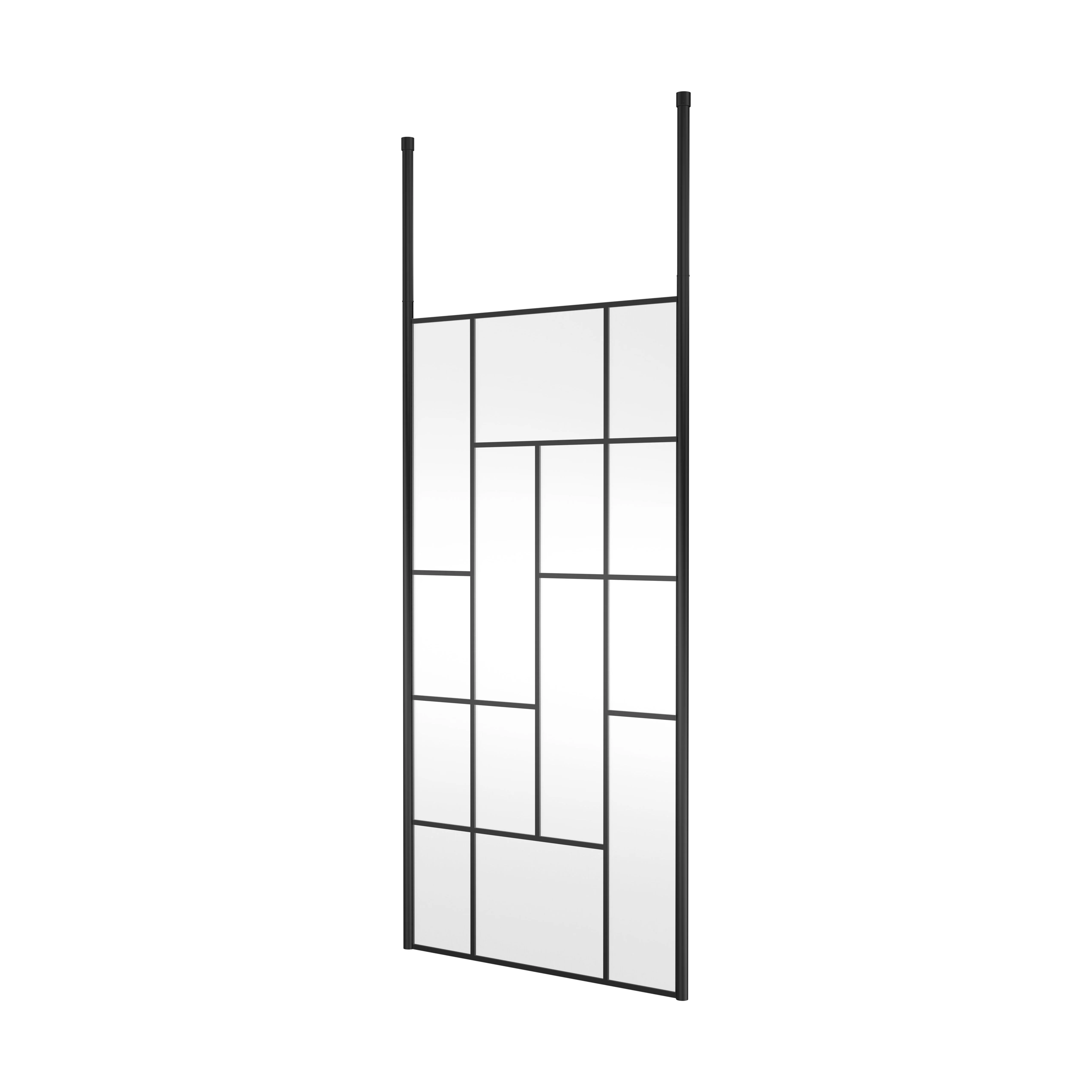 Balterley Contemporary Bathroom Abstract Frame Design 8mm Glass Wetroom Screen with Ceiling Posts, 1950 x 750 x 60mm, Matt Black