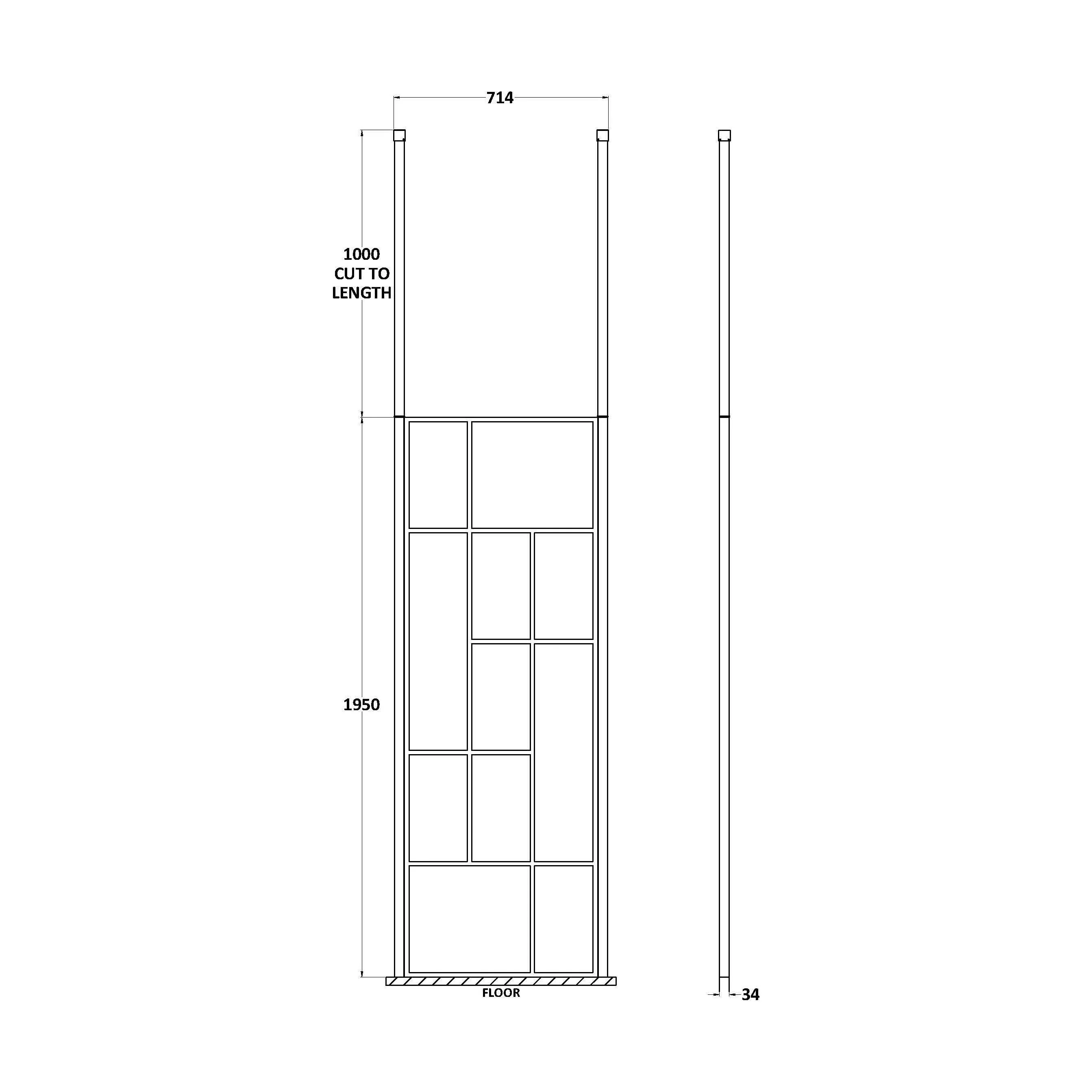 Balterley Contemporary Bathroom Abstract Frame Design 8mm Glass Wetroom Screen with Ceiling Posts, 1950 x 750 x 60mm, Matt Black - Image 10