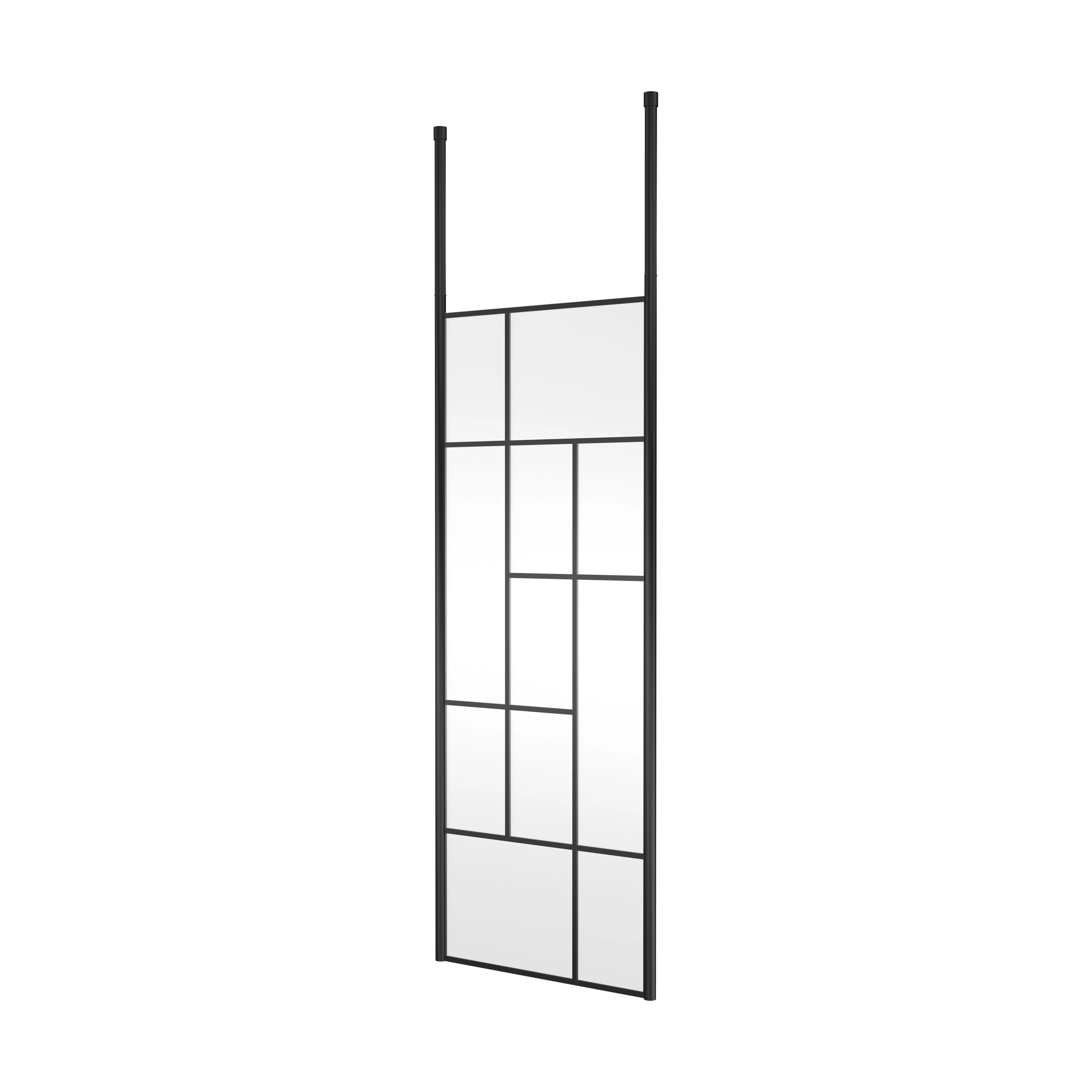 Balterley Contemporary Bathroom Abstract Frame Design 8mm Glass Wetroom Screen with Ceiling Posts, 1950 x 750 x 60mm, Matt Black - Image 3