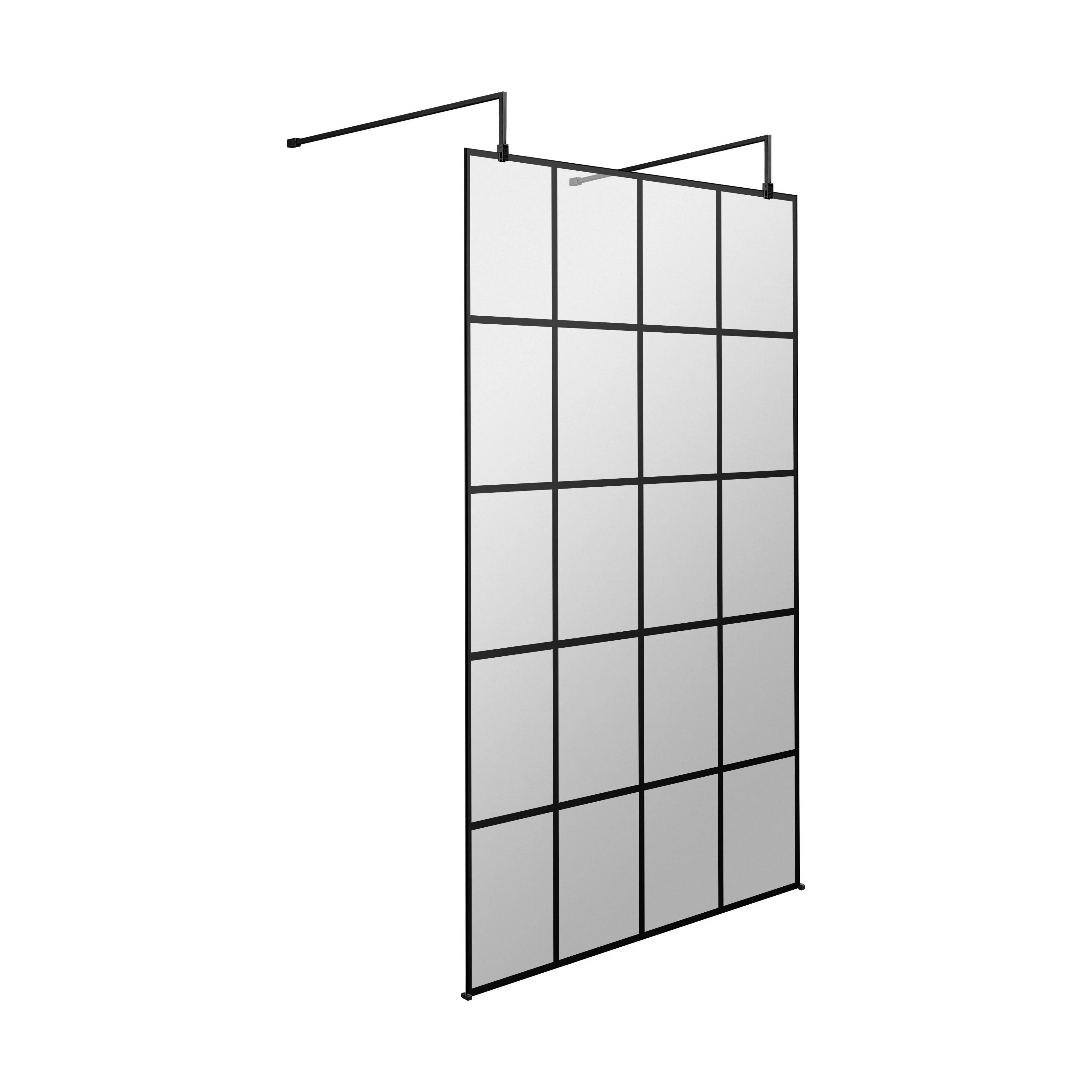 Balterley Contemporary Bathroom 8mm Framed Wetroom Screen with Arms and Feet, Matt Black, 1950 x 700 x 14mm